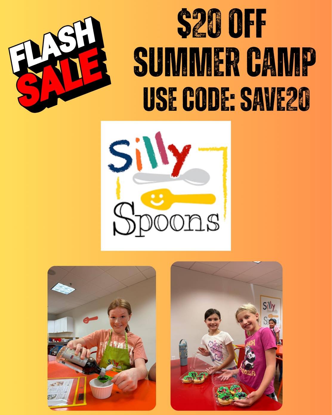‼️ FLASH SALE ‼️

The start of summer camp is so close! If you haven&rsquo;t registered for summer camp, now is your time! You can save $20 using code: save20.

#warringtonpa #sillyspoons #buckscountypa #buckscountybusiness #kidscooking #kidsculinary