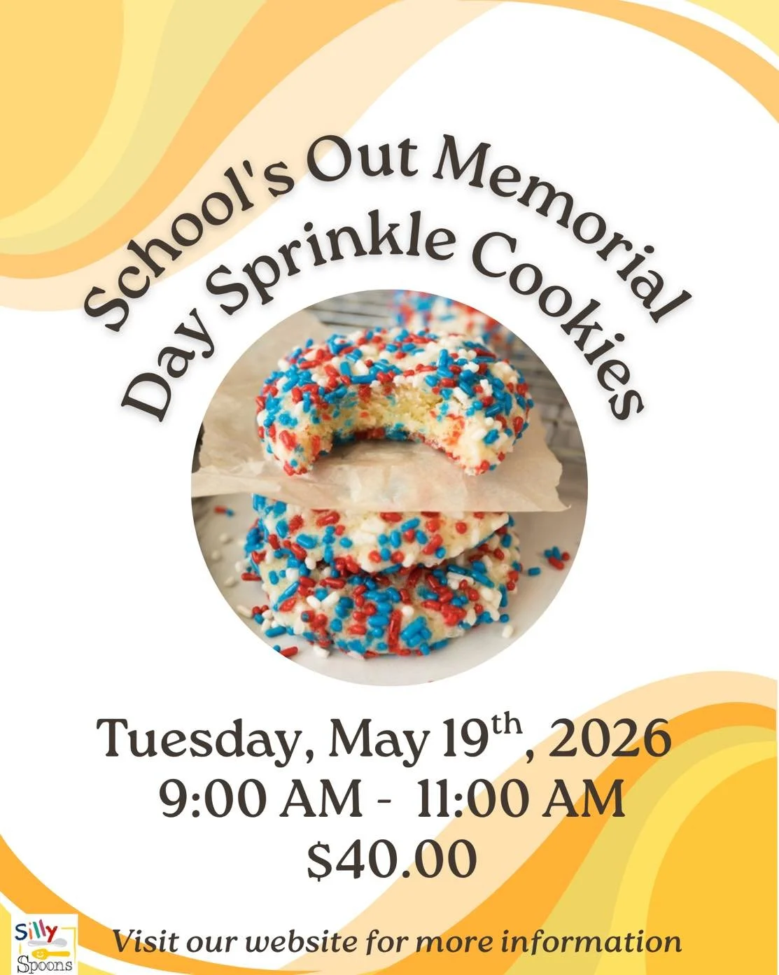 Come join us for a Memorial Day themed class! This drop-off class is for all ages 5 to 12 and includes hands-on instruction, an edible takeaway, and a recipe. There are limited spots remaining. Visit our website for more information and booking. 

#w