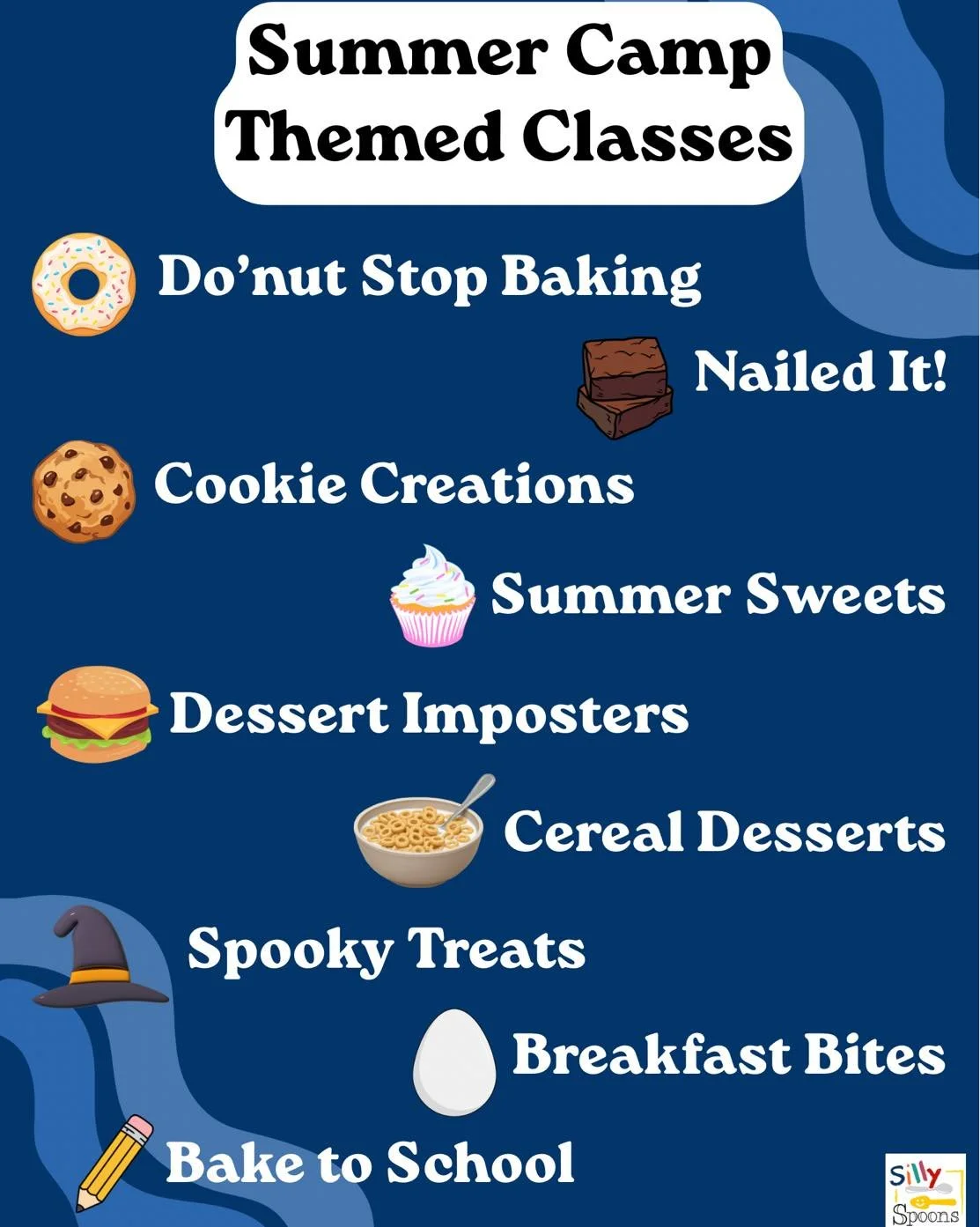 It is not too late to sign your little chef up for summer camp at Silly Spoons! ☀️📆 Check out the different weekly themes. We hope you join us for some tasty fun. 😋

#warringtonpa #sillyspoons #buckscountypa #buckscountybusiness #kidscookingclasses