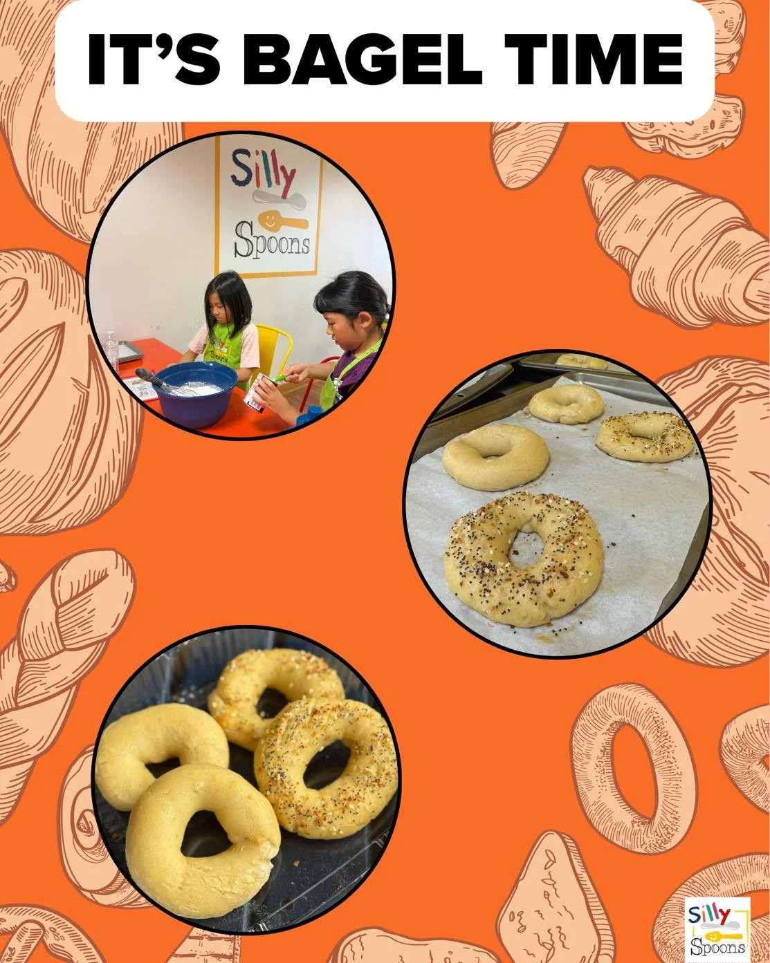 The little chefs are making something yummy 😋 in the Silly Spoons kitchen! 👩🏻&zwj;🍳🧑🏻&zwj;🍳 It is Bagel time. 🥯 Delicious handmade bagels that everyone enjoys. Come visit us at our Warrington location to have your own culinary adventure. 🍰🧁