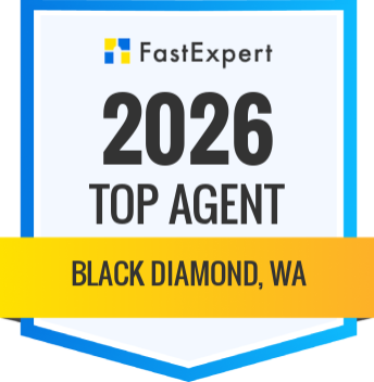FastExpert badge with '2026 Top Agent' and 'Black Diamond, WA' on a blue and yellow background.