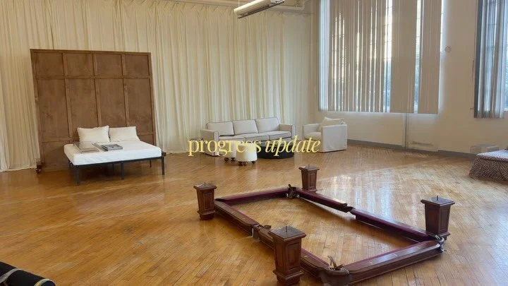 things are happening (!!!) let&rsquo;s break it down 

we removed dirty, broken blinds to give these windows what they deserve. 

six oversized brass mirrors for the movement spade made it without cracks. 

sealing the windows so no more leaks + crit