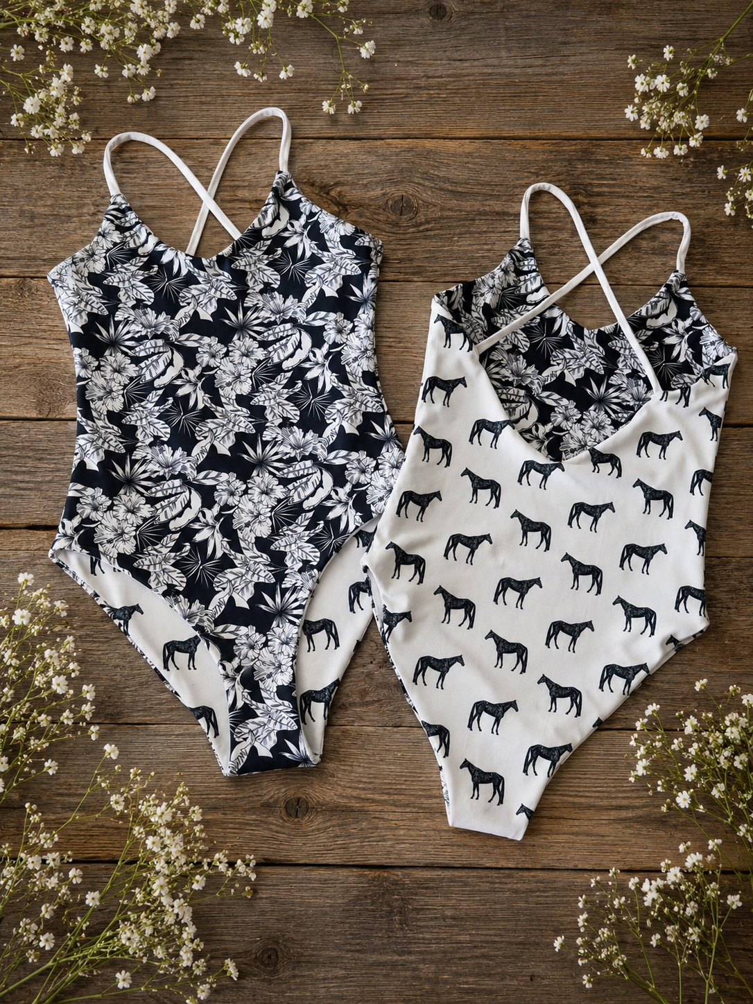 Black Hawaiian + Horse Silhouette One Piece