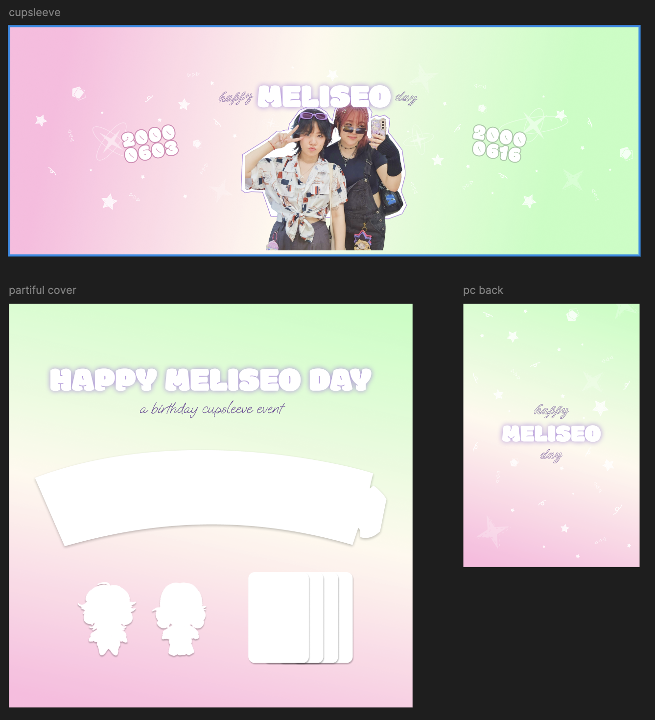 Design assets created for my roommate and I's birthday party