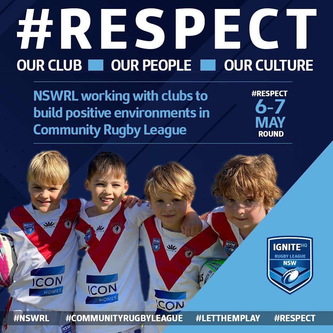 This weekend is NSWRL #RESPECT Round. 

This year, the theme of the #RESPECT Program is OUR CLUB, OUR PEOPLE, OUR CULTURE and encourages Clubs to take ownership of behaviour of their members, and set standards of expectations for behaviour from their