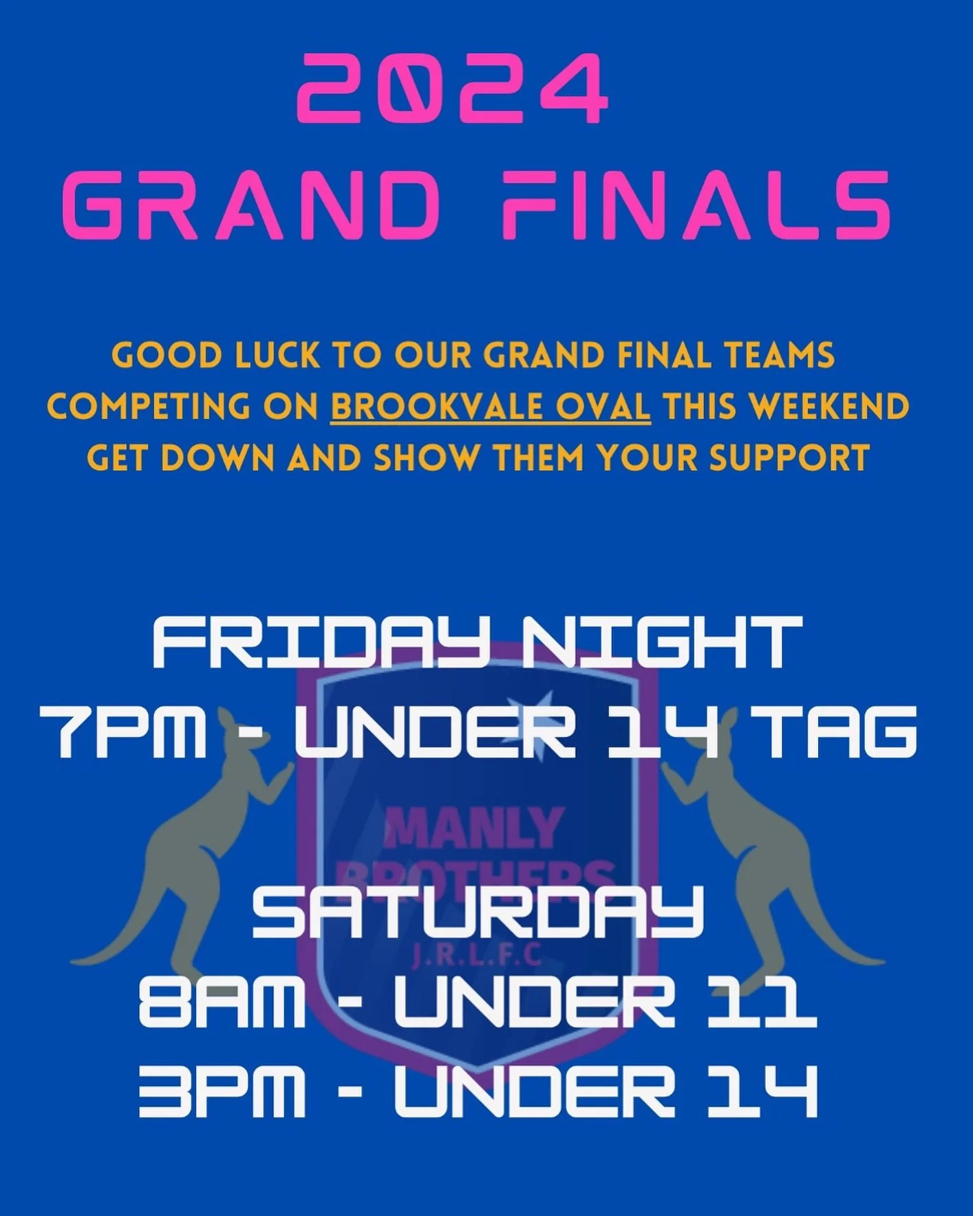 Let&rsquo;s Go!! 🩷💙
Congratulations to our U14s Girls Eagle Tag, U11s and U14s for making it to the 2024 Grand finals this weekend. Head down to Brookvale oval to show your support.