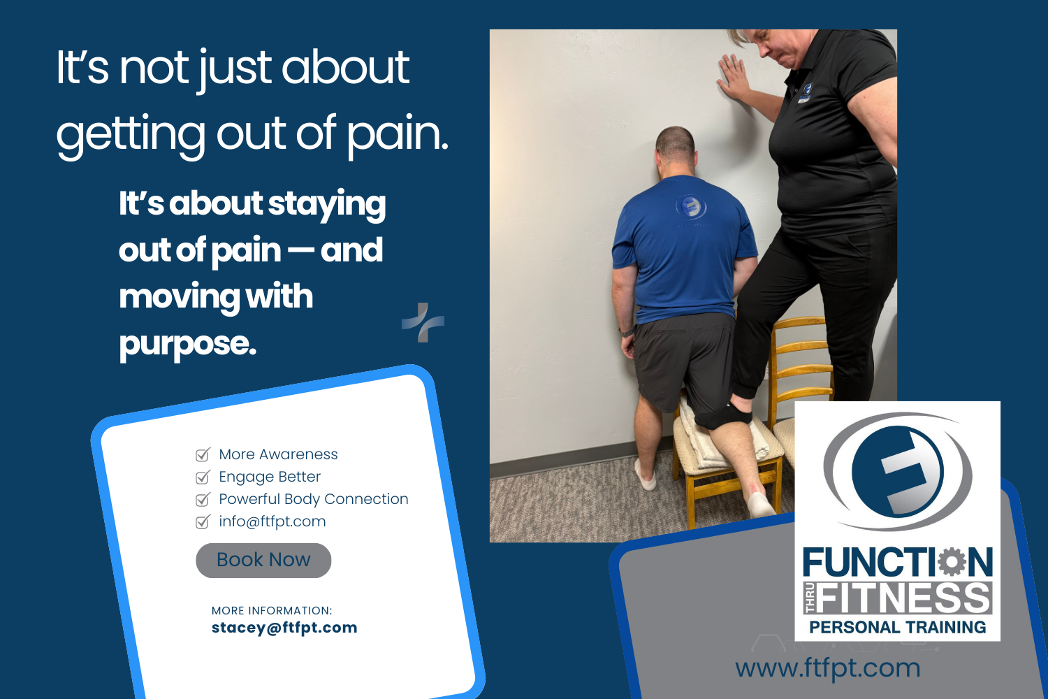 Stacey guiding a client through somatic reeducation with Kinetix therapy at Function Thru Fitness in Green Bay WI.