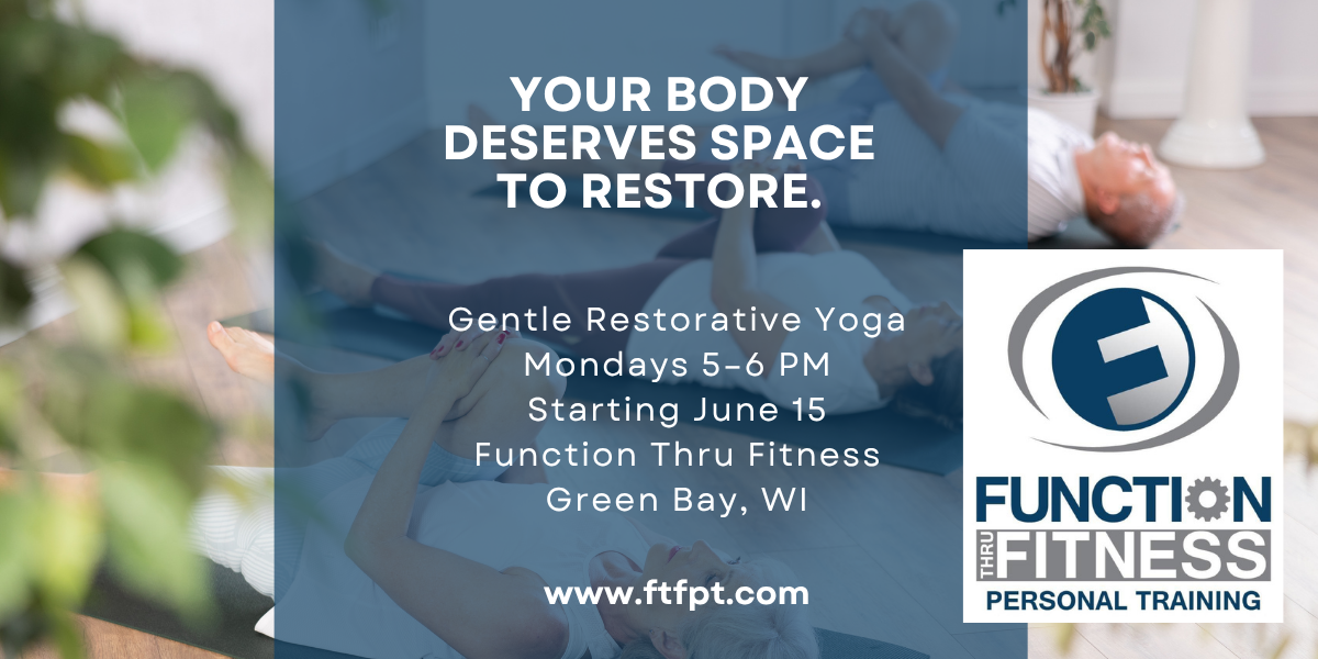 Yoga class image representing the Monday evening restorative yoga offering at Function Thru Fitness in Green Bay WI