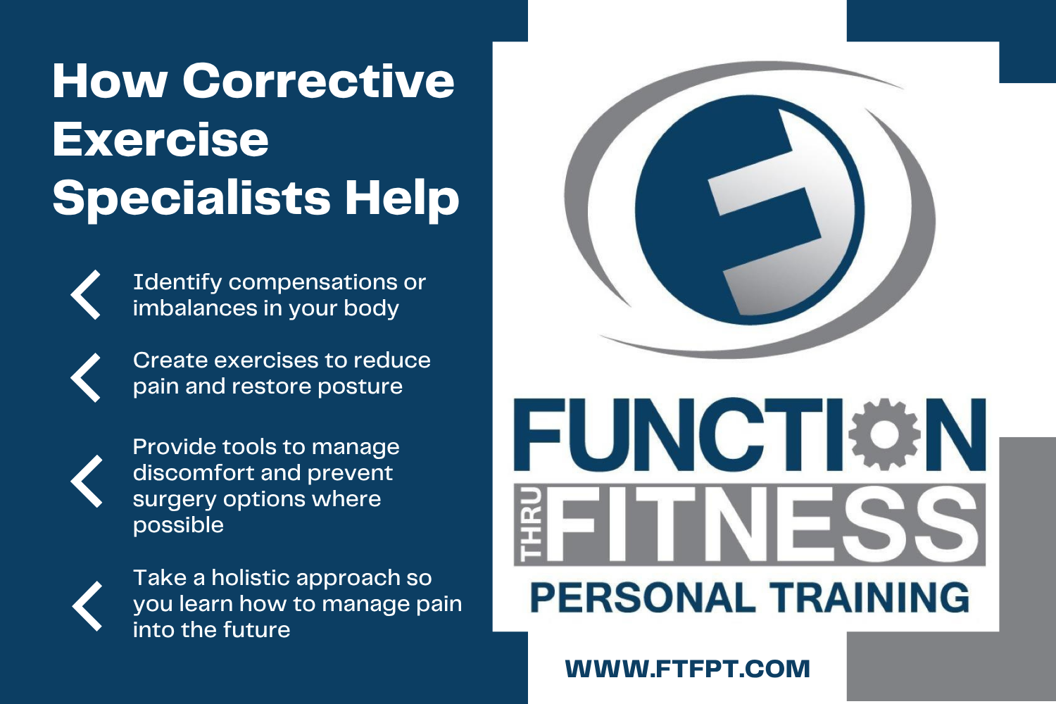 Video of corrective exercise specialist at Function Thru Fitness in Green Bay WI explaining one-on-one care and how specialists help manage pain.