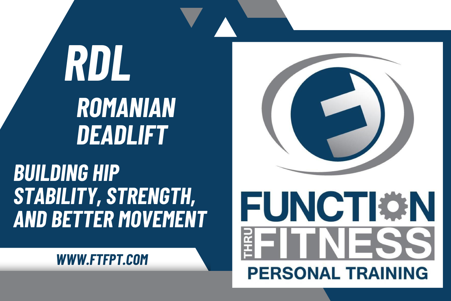 Romanian deadlift exercise graphic highlighting hip hinge strength from Function Thru Fitness in Green Bay WI