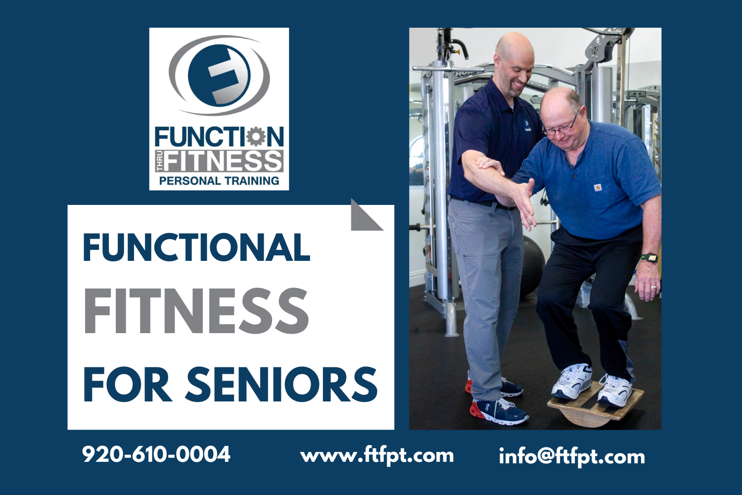 Functional fitness for seniors with personal trainer at Function Thru Fitness Green Bay WI focusing on balance and stability exercises.