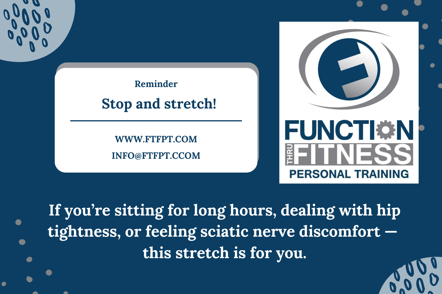 Piriformis and glute stretch for exercises for lower back pain and hip pain at Function Thru Fitness in Green Bay, WI