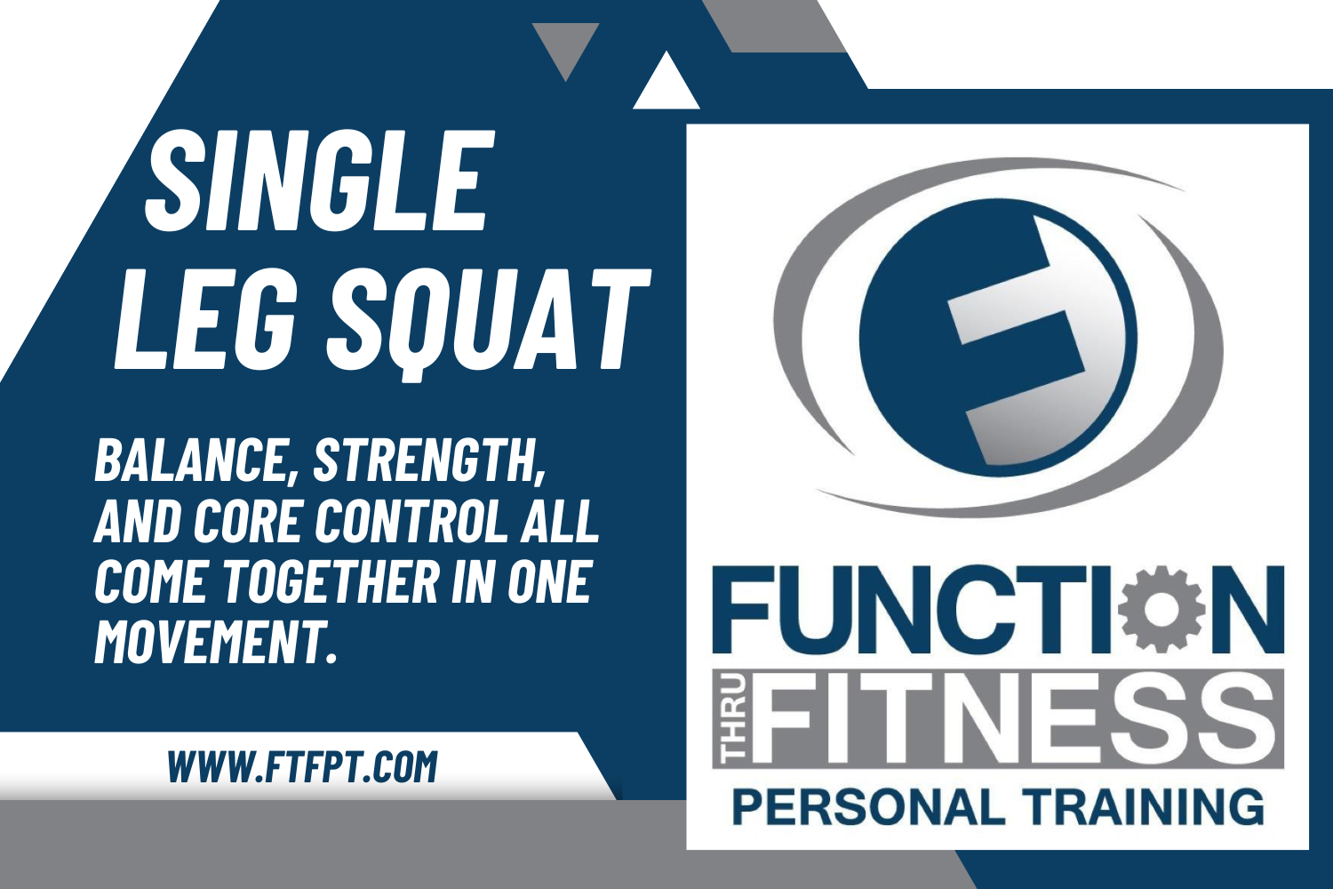 Single-leg squat exercise graphic highlighting balance and lower-body strength from Function Thru Fitness in Green Bay WI