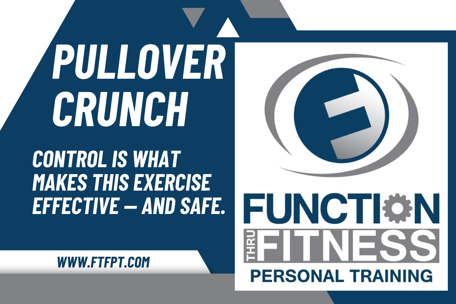 Pullover crunch exercise graphic highlighting core control and spinal stability from Function Thru Fitness in Green Bay WI