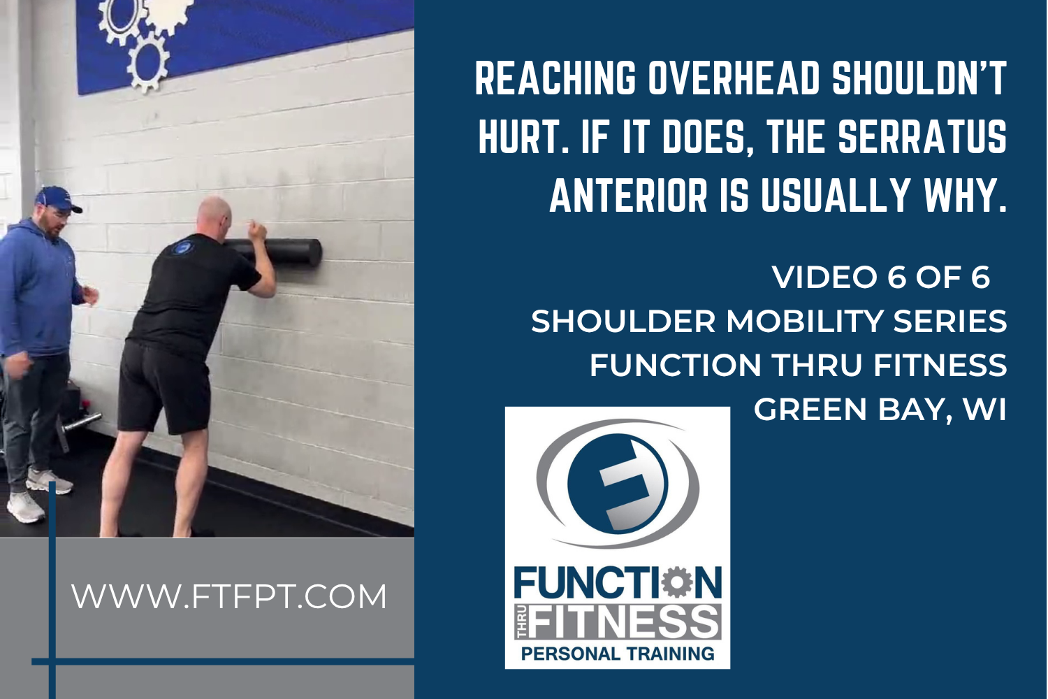 Foam roller serratus slides train the serratus anterior to relieve overhead shoulder pain and build the scapular control that overhead movement requires.
