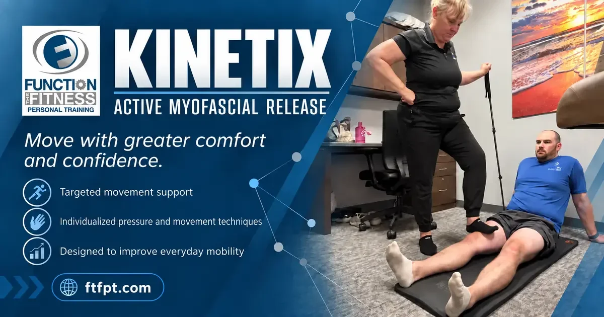 Kinetix practitioner uses foot pressure during active myofascial release with a client at Function Thru Fitness.