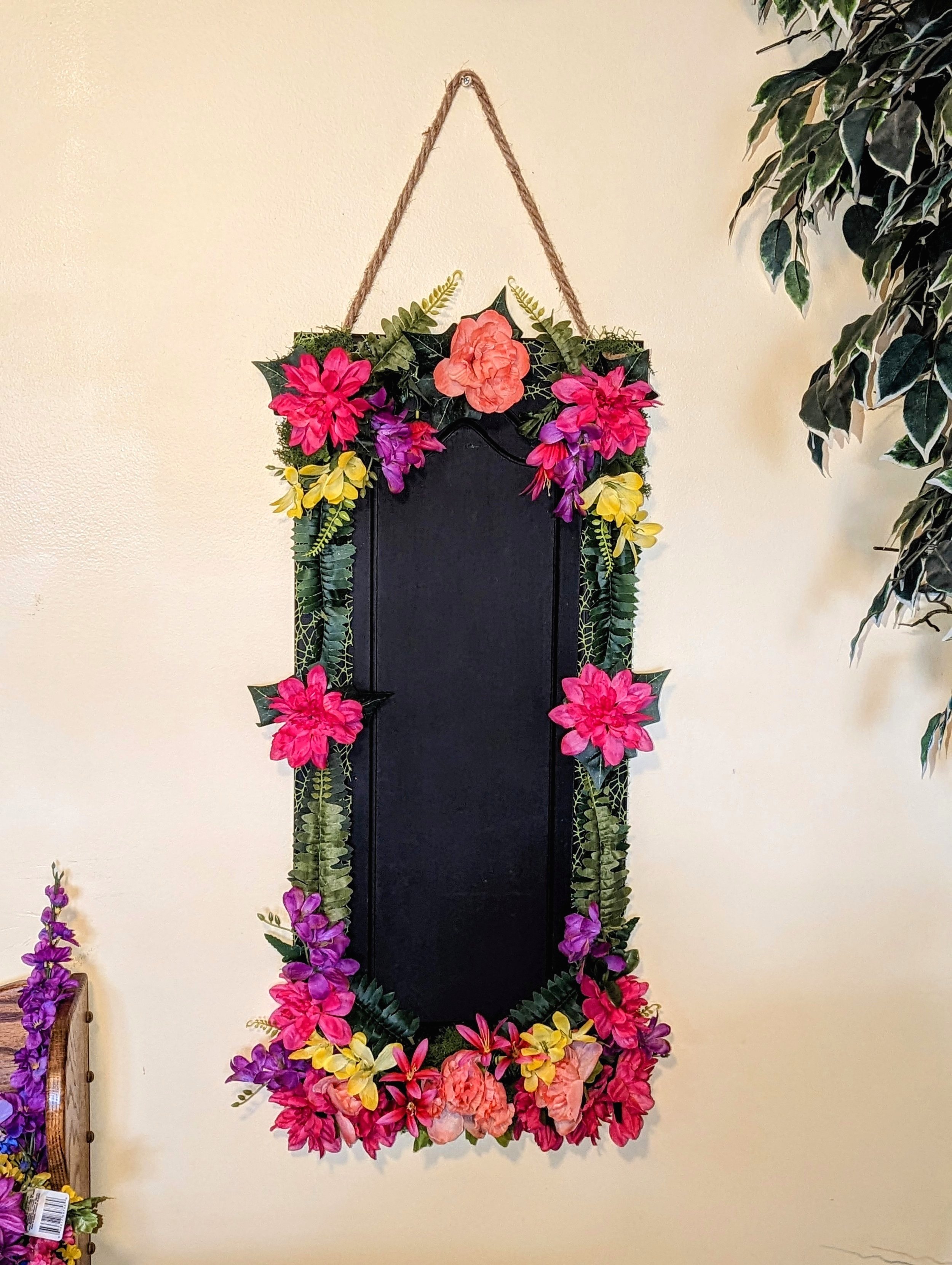handmade whimsical chalk board, upcycled materials, reclaimed wood