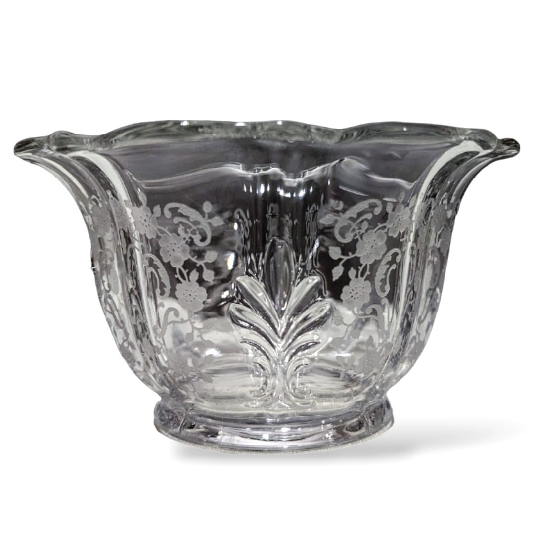 Vintage Clear Flower Shaped Etched Glass Mayonnaise Bowl Meadow Rose Clear by FOSTORIA