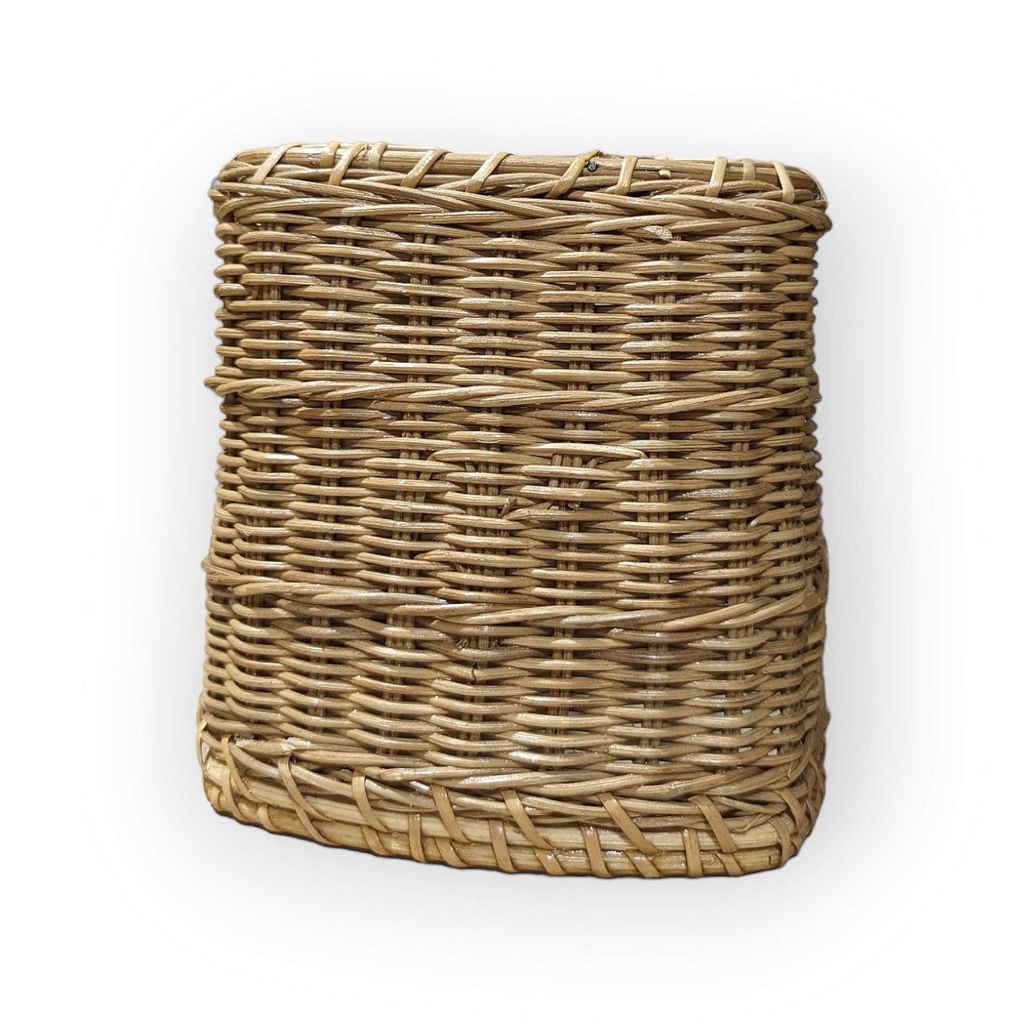 Post modern / Vintage wicker tissue box cover, 6.5” H x 6”W, Hand crafted from organic textured materials, Natural color tones create Natural, Boho, or Farmhouse styles.