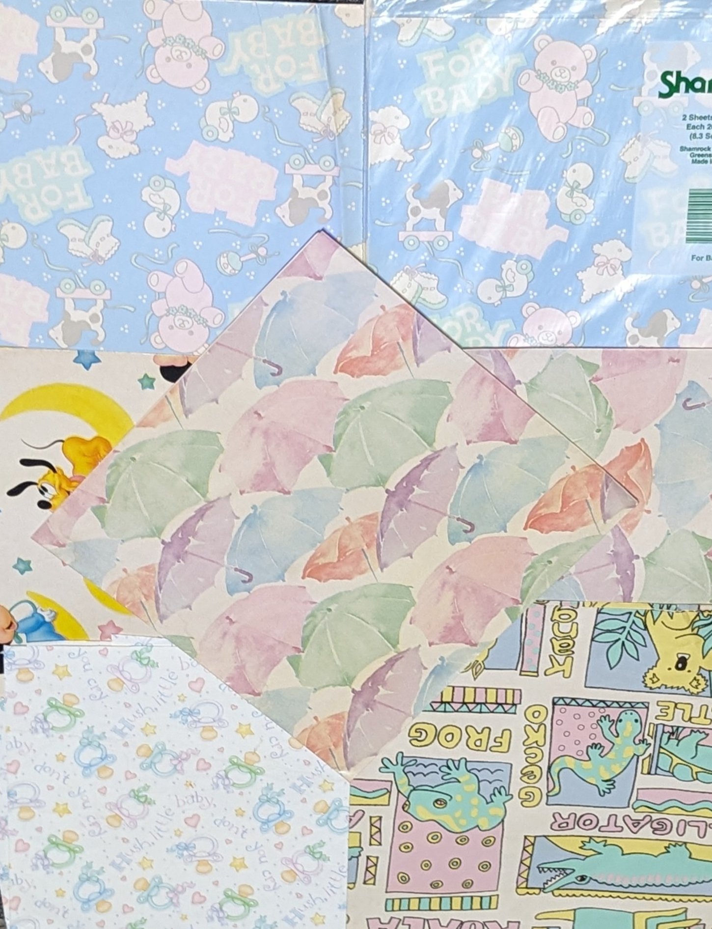 1970's Vintage Baby Shower/Birthday Wrapping Paper,8 Piece Assortment