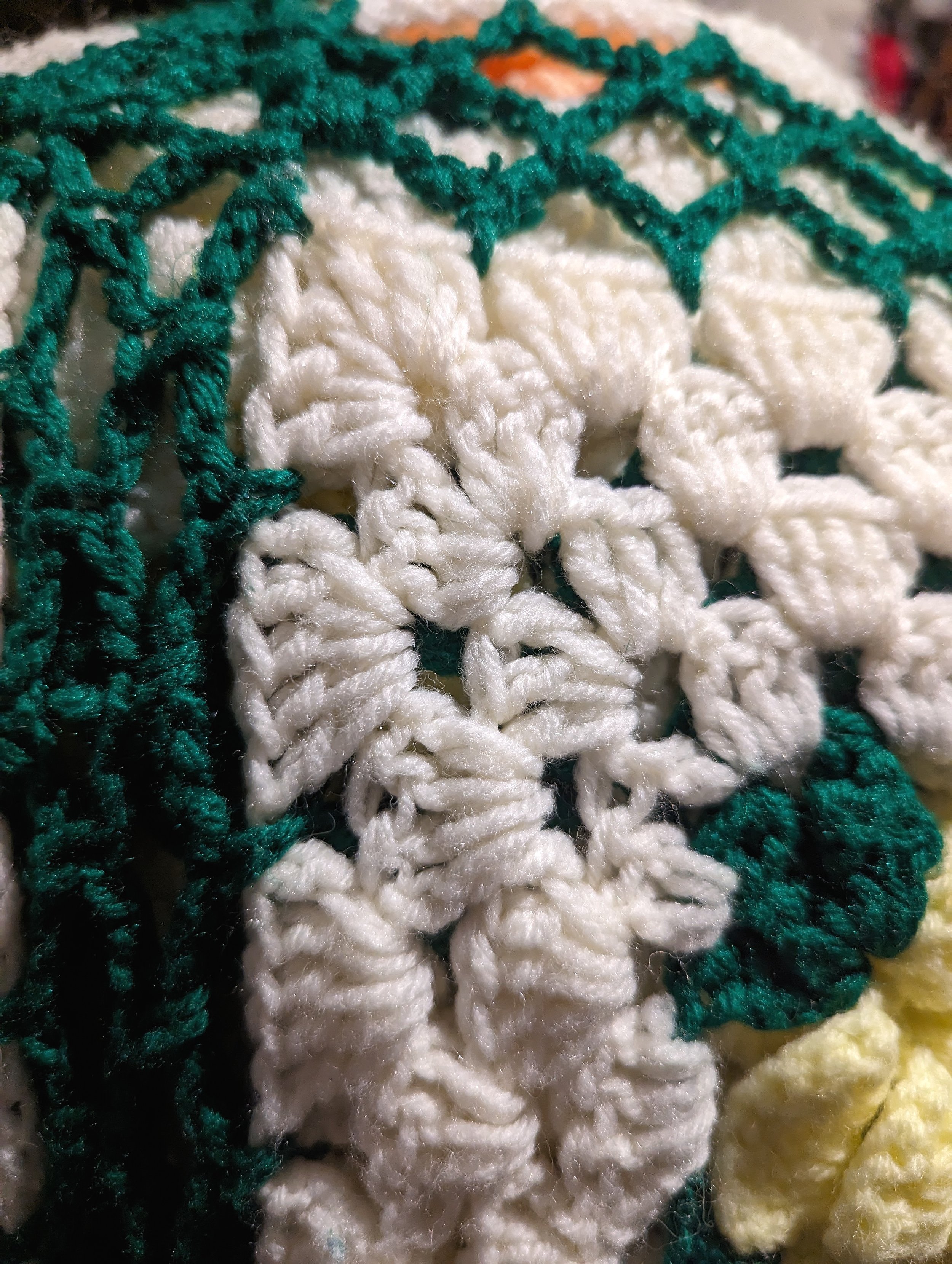Vintage Retro Style Multicolor Granny Square Afghan with 3D Multicolor Flowers