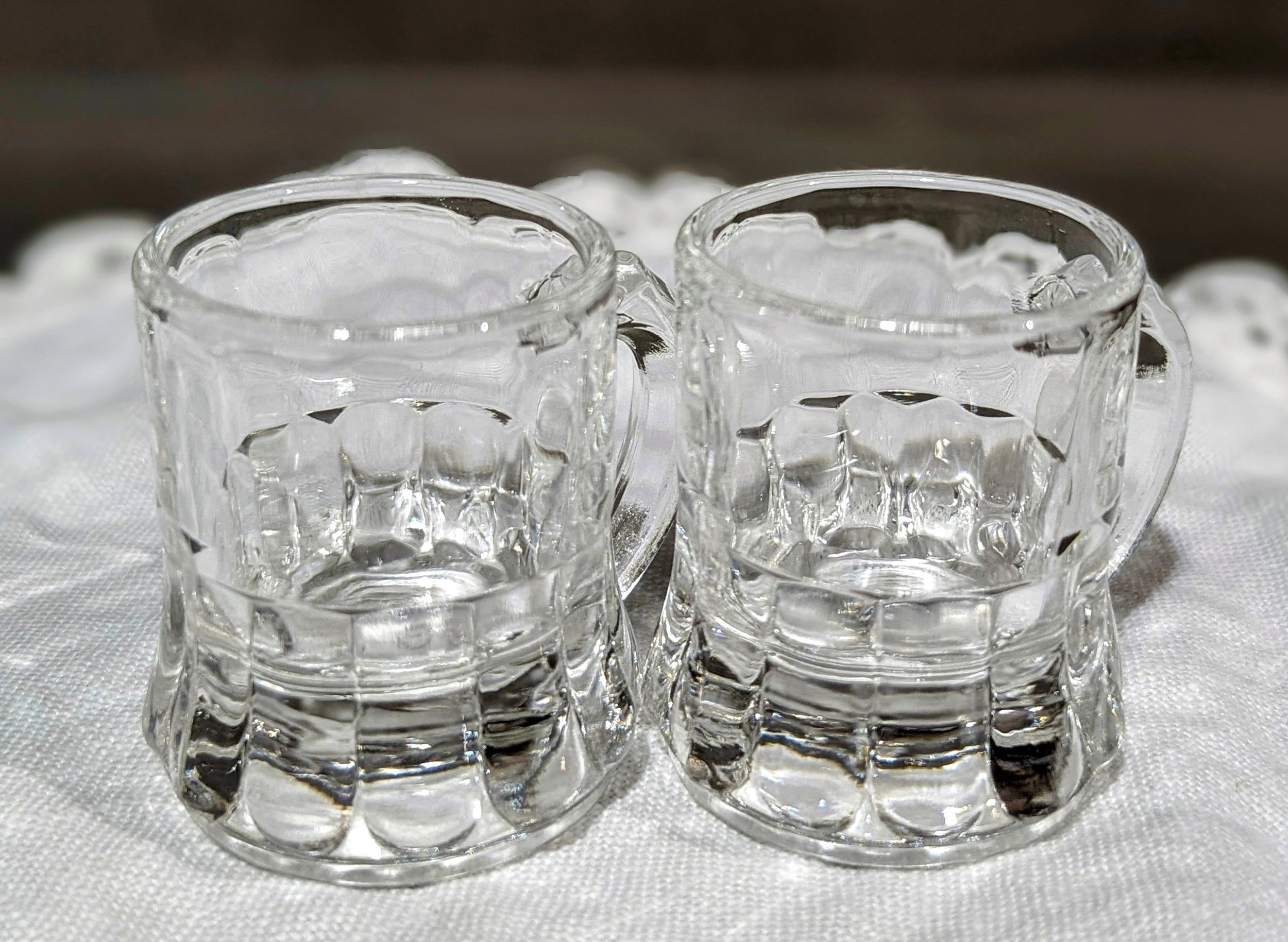 FEG74 Federal Glass Set of 2 Clear Glass Mini Toy Mugs with Handles