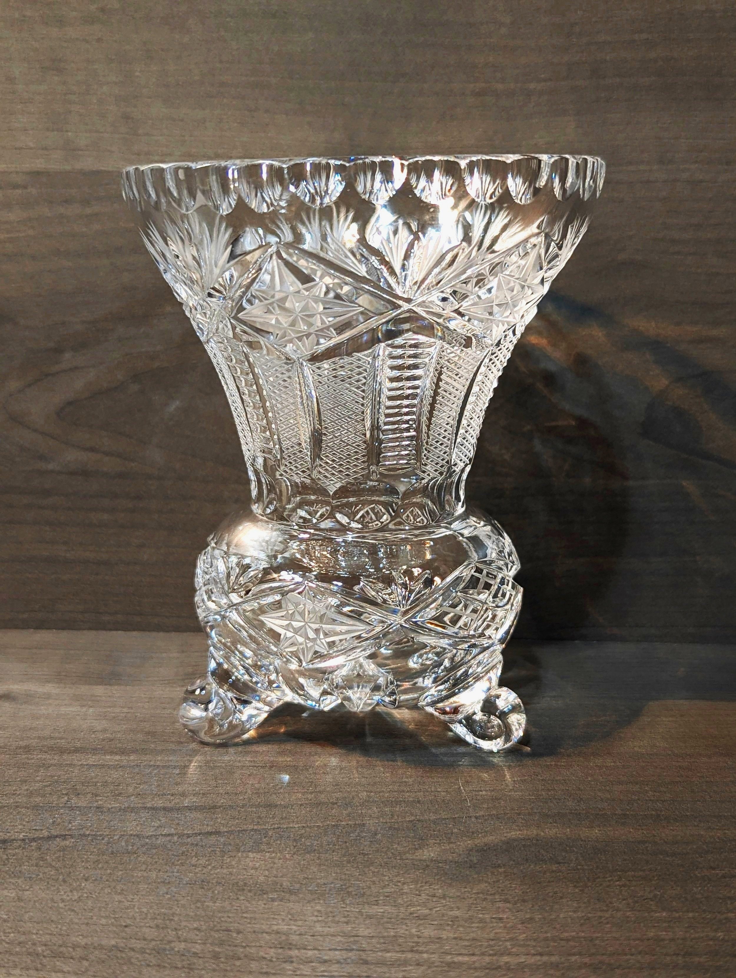 Vintage Hand Cut Bohemian Crystal Bud Vase with Footed Base 6"