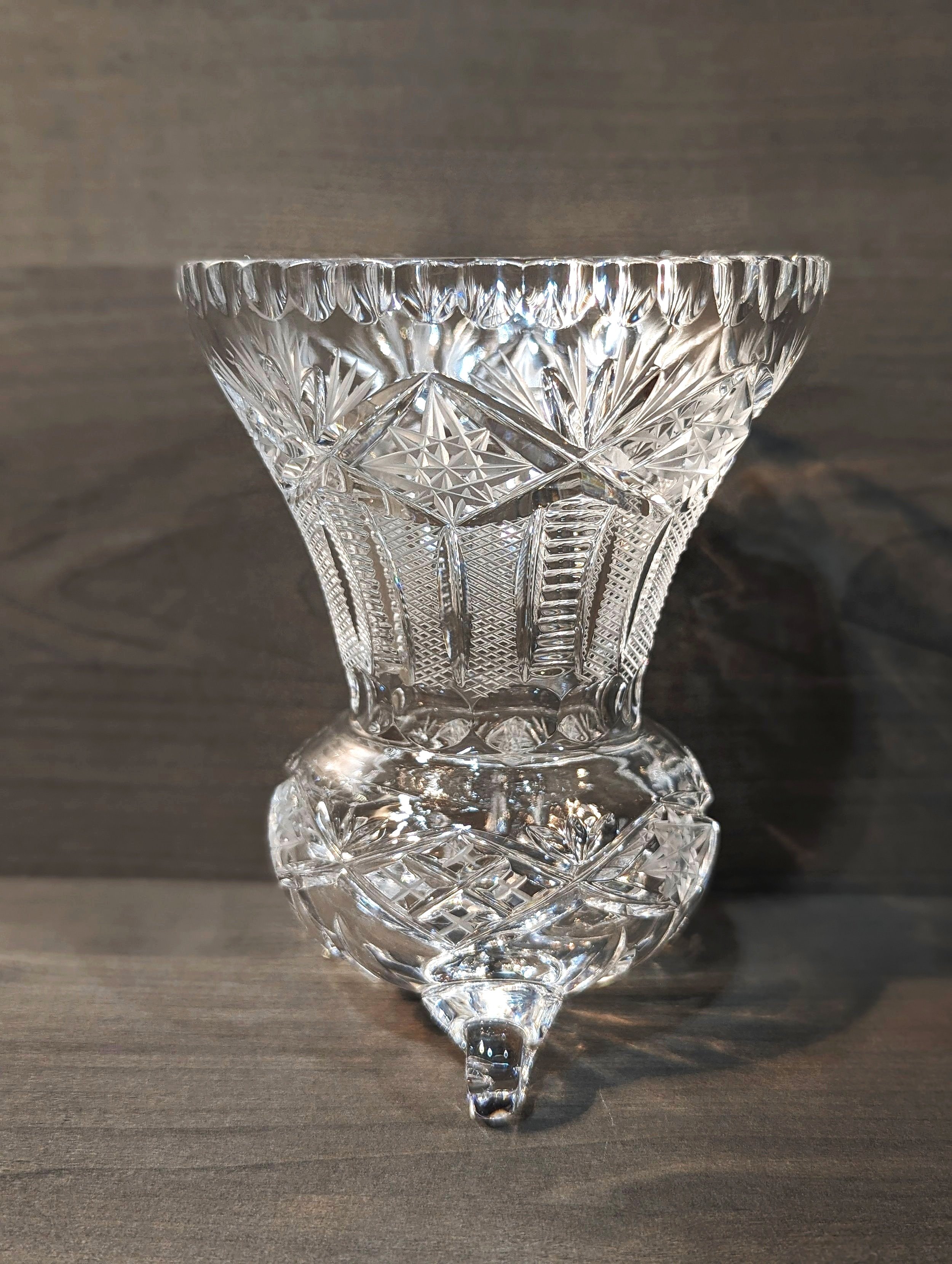 Vintage Hand Cut Bohemian Crystal Bud Vase with Footed Base 6"