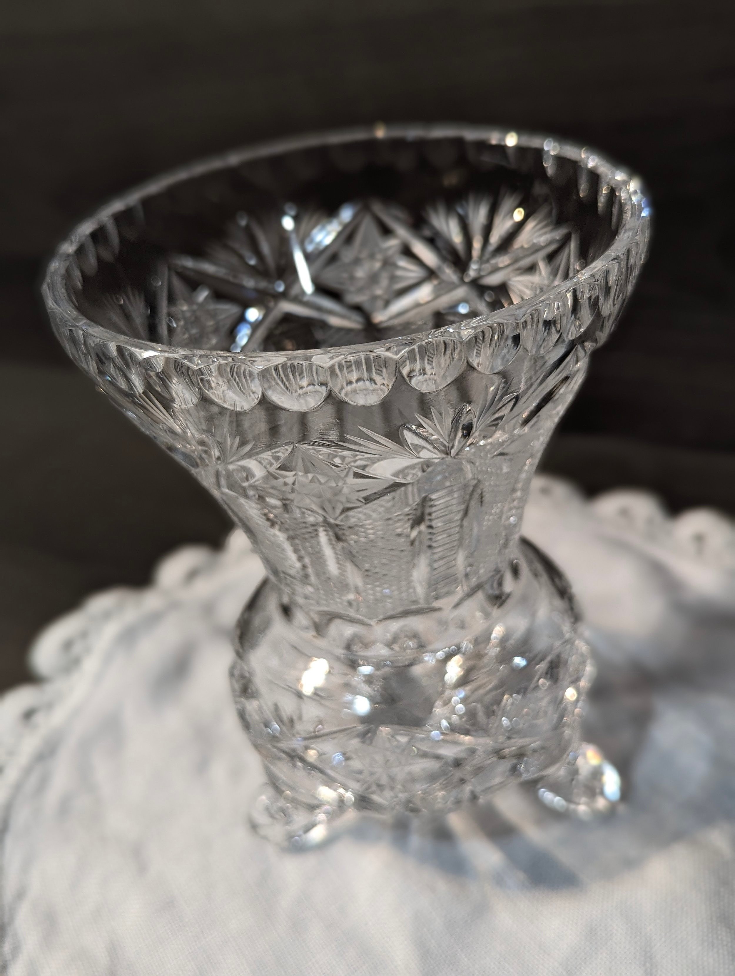 Vintage Hand Cut Bohemian Crystal Bud Vase with Footed Base 6"