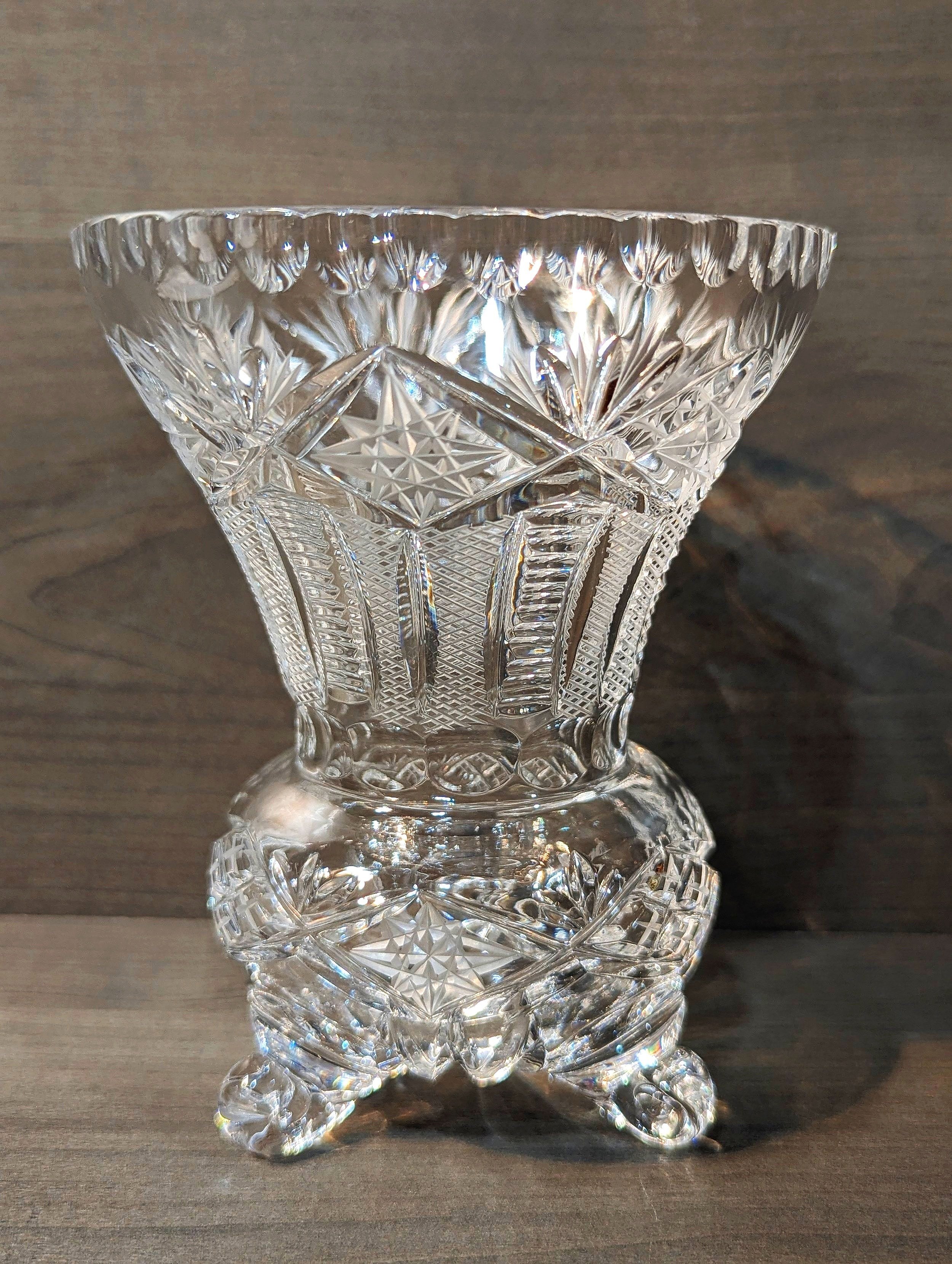 Vintage Hand Cut Bohemian Crystal Bud Vase with Footed Base 6"