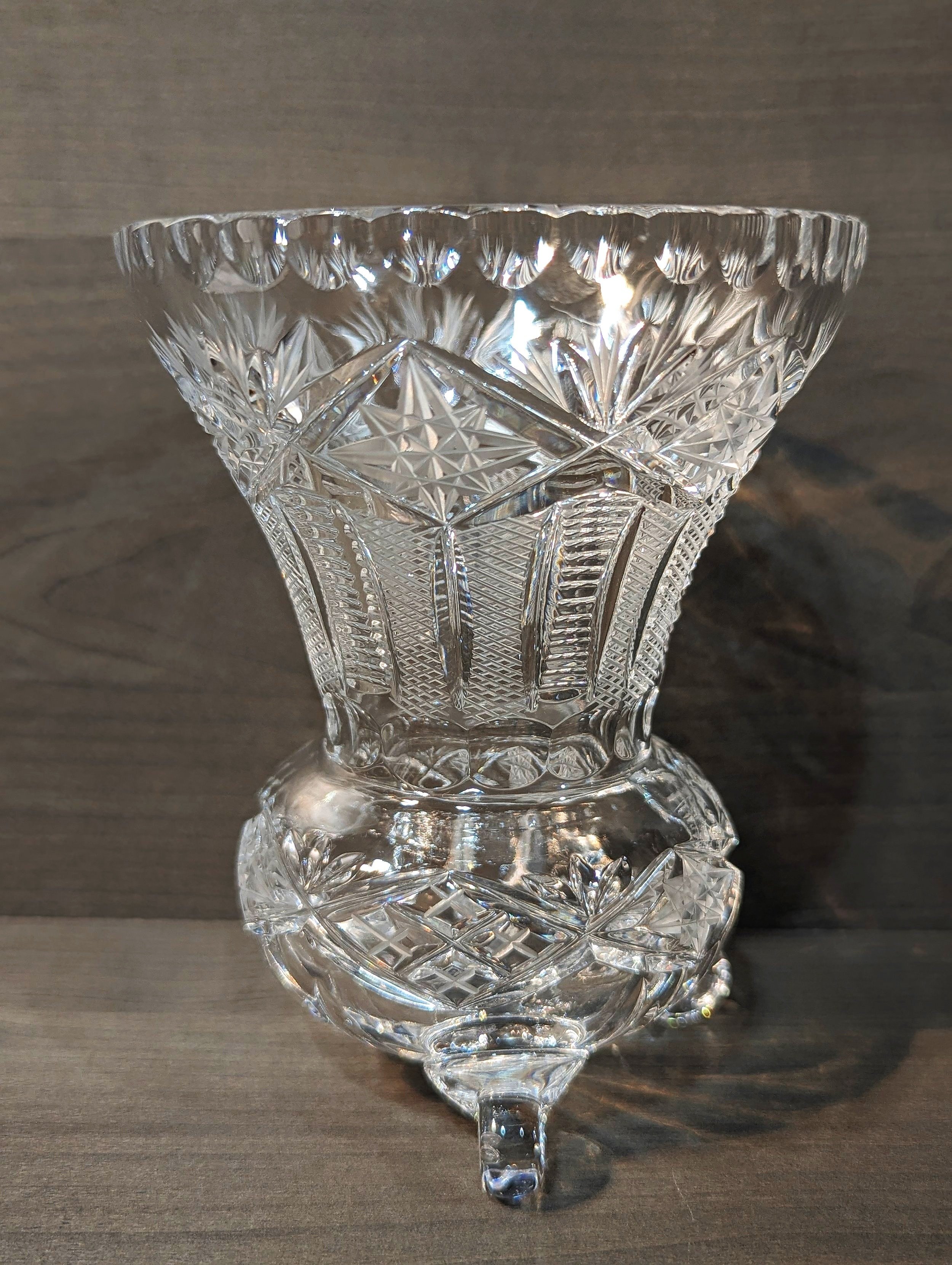 Vintage Hand Cut Bohemian Crystal Bud Vase with Footed Base 6"