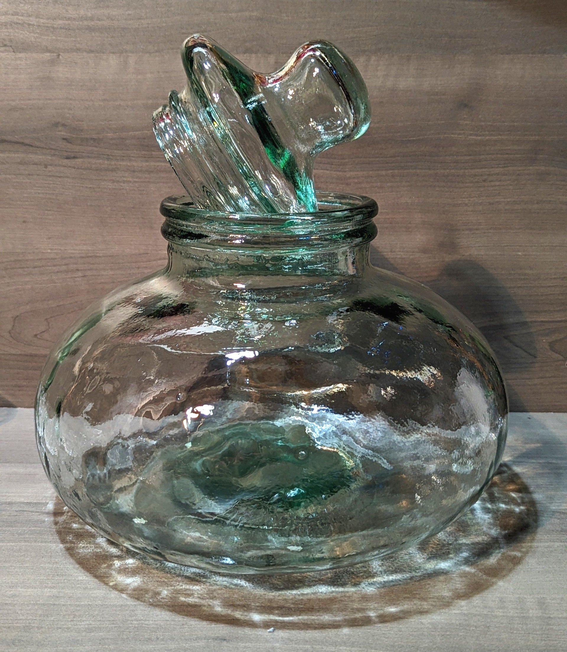 Extra Large Apothecary Jar with Lid, Bulbous Shaped with Green Hue Glass