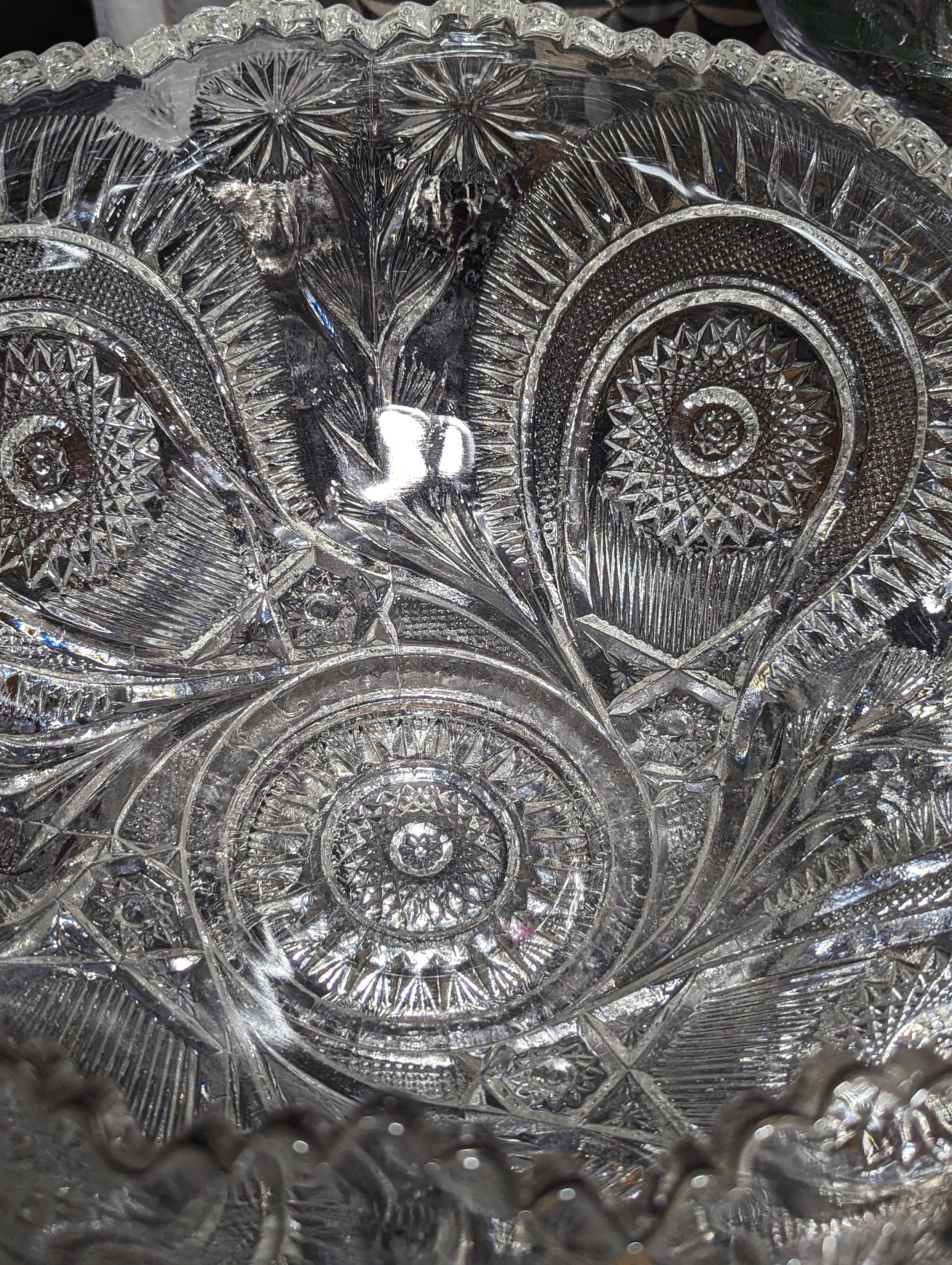 Vintage Clear Glass Pinwheel & Star Cuffed Punch Bowl & Punch Cup Set of 12