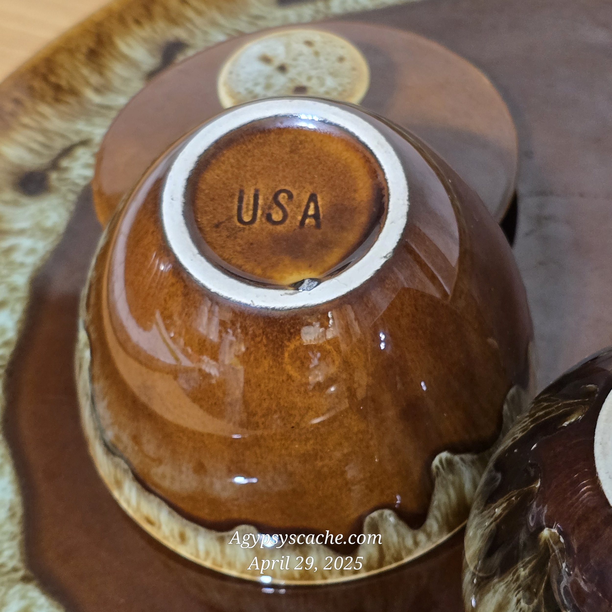 1960 Brown Drip Glaze Creamer and Lidded Sugar Set by Canonsburg Pottery