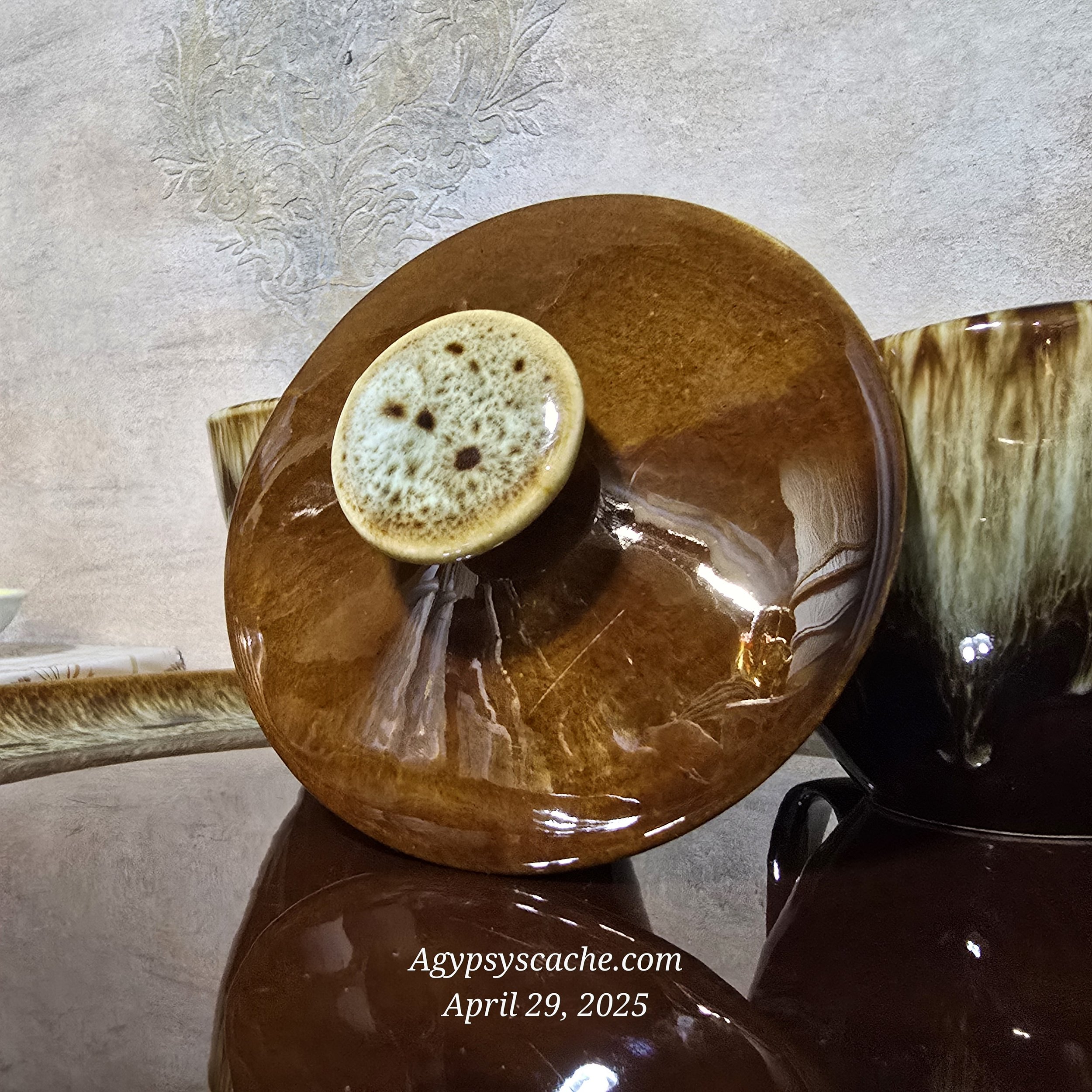 1960 Brown Drip Glaze Creamer and Lidded Sugar Set by Canonsburg Pottery
