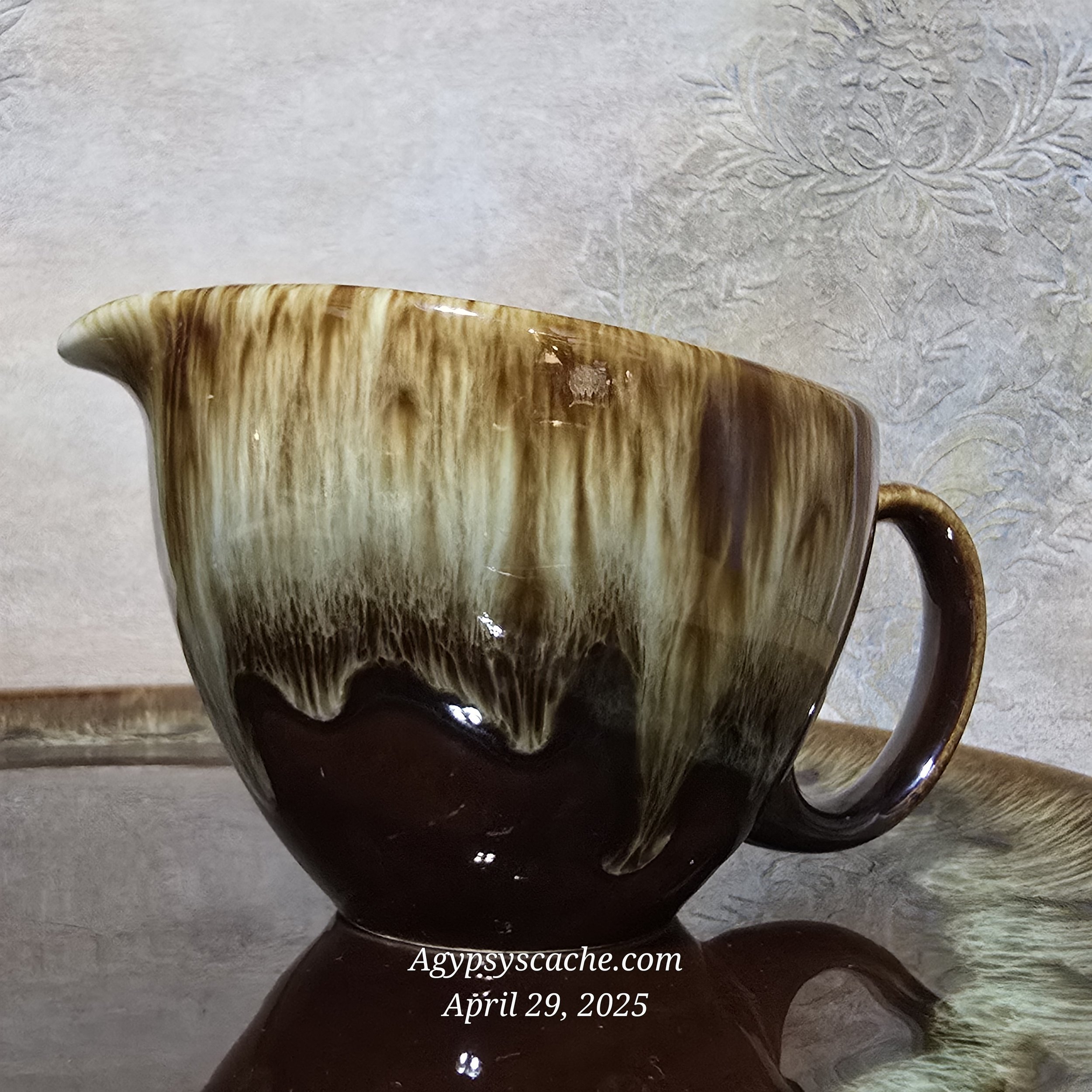 1960 Brown Drip Glaze Creamer and Lidded Sugar Set by Canonsburg Pottery
