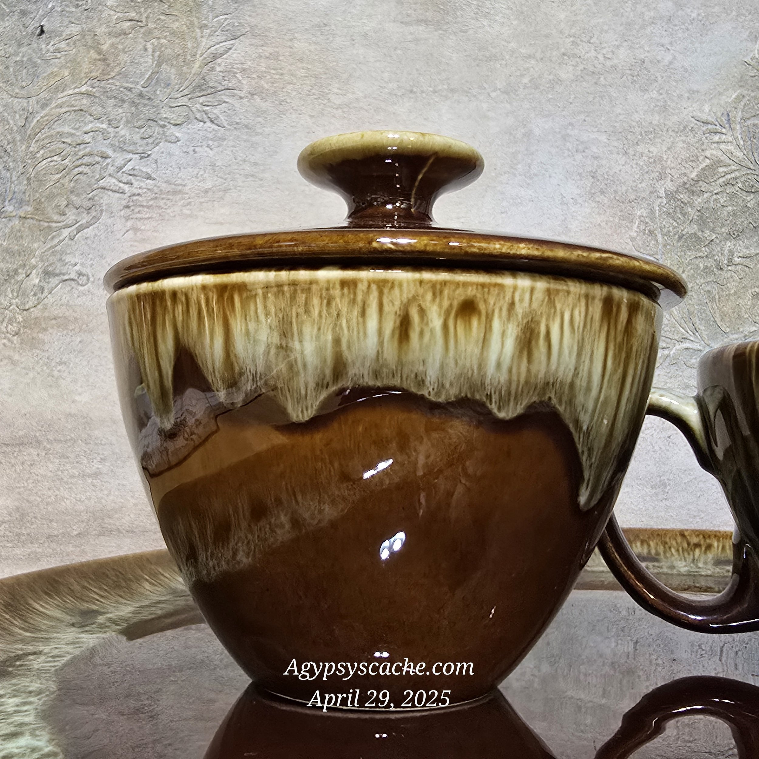 1960 Brown Drip Glaze Creamer and Lidded Sugar Set by Canonsburg Pottery
