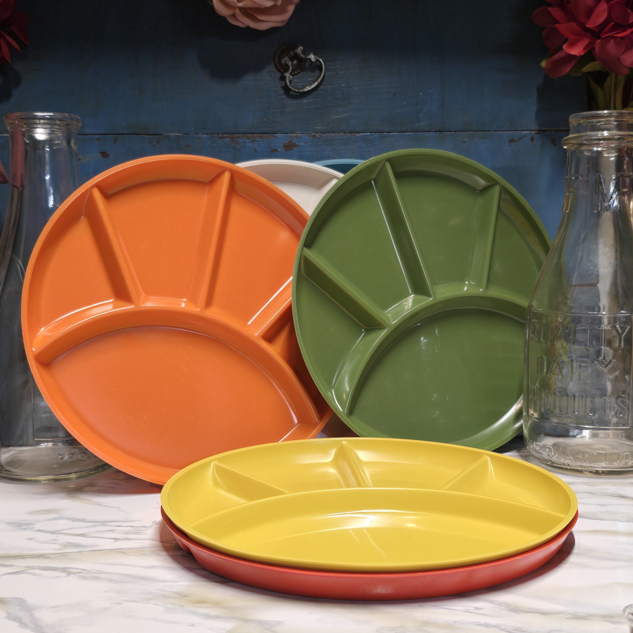Retro Style Multicolored Divided Plates, Set of 5