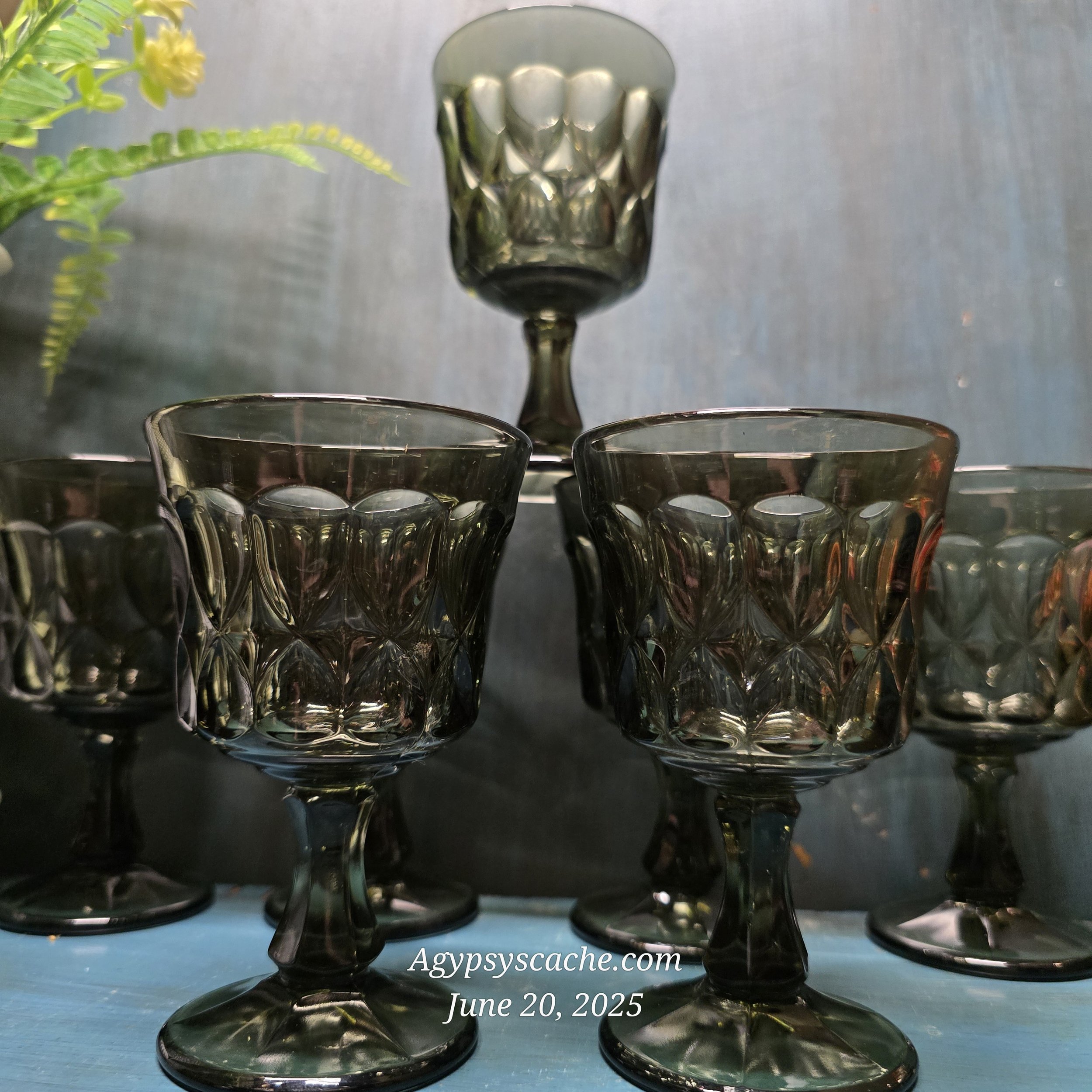 Perspective Smoke Grey Wine Glasses with Thumb Print by Noritake, Set of 7