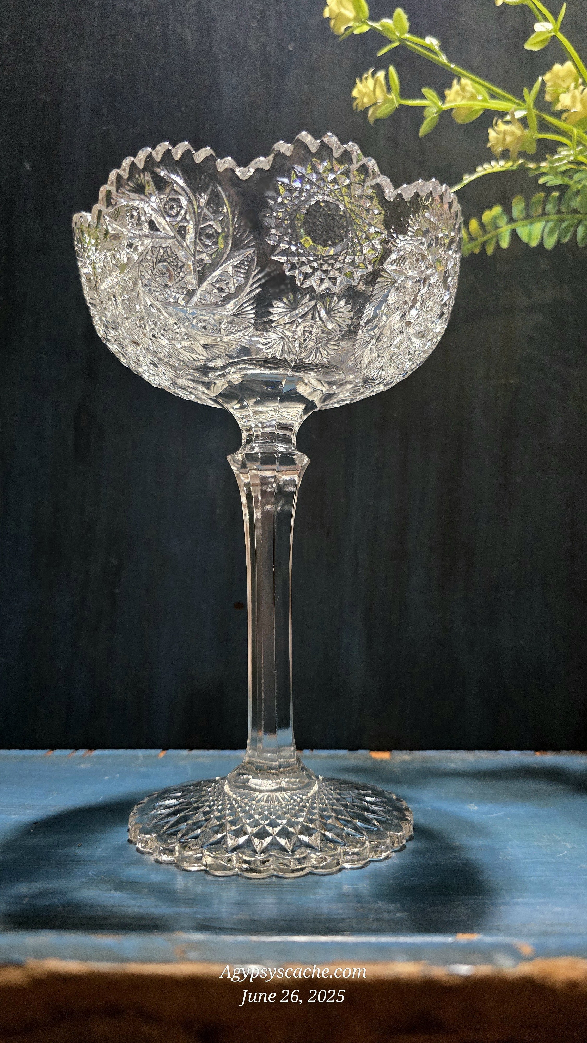 Antique Buzz Star Clear Compote Made by Westmorland, 8"
