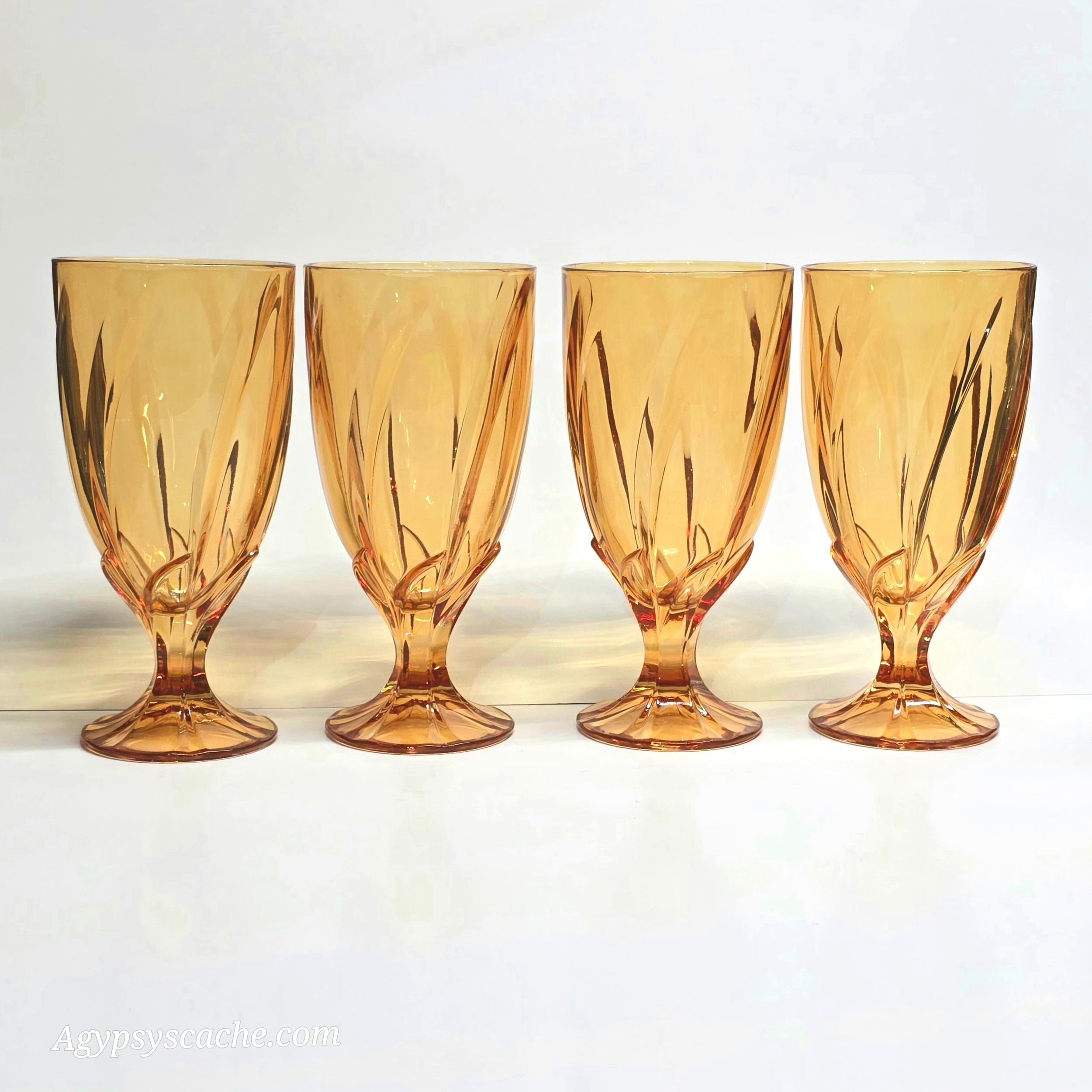 Noritake Crystal Breeze Swirl Pattern Goblet, Amber Glass, Set(4)