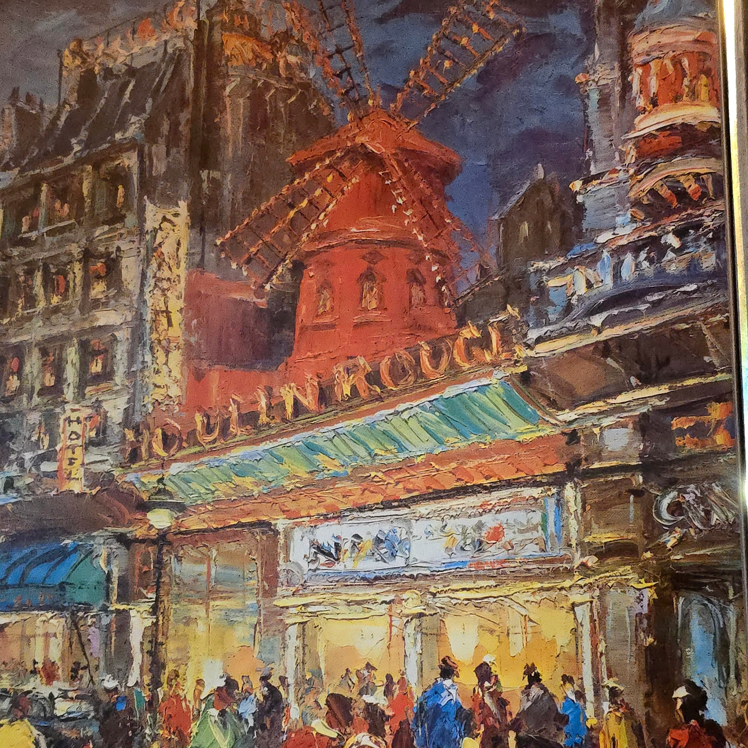 Vintage Multicolor Prints of Moulin Rouge and La place Tetre in France by R. Lenoir, 16" x 14"