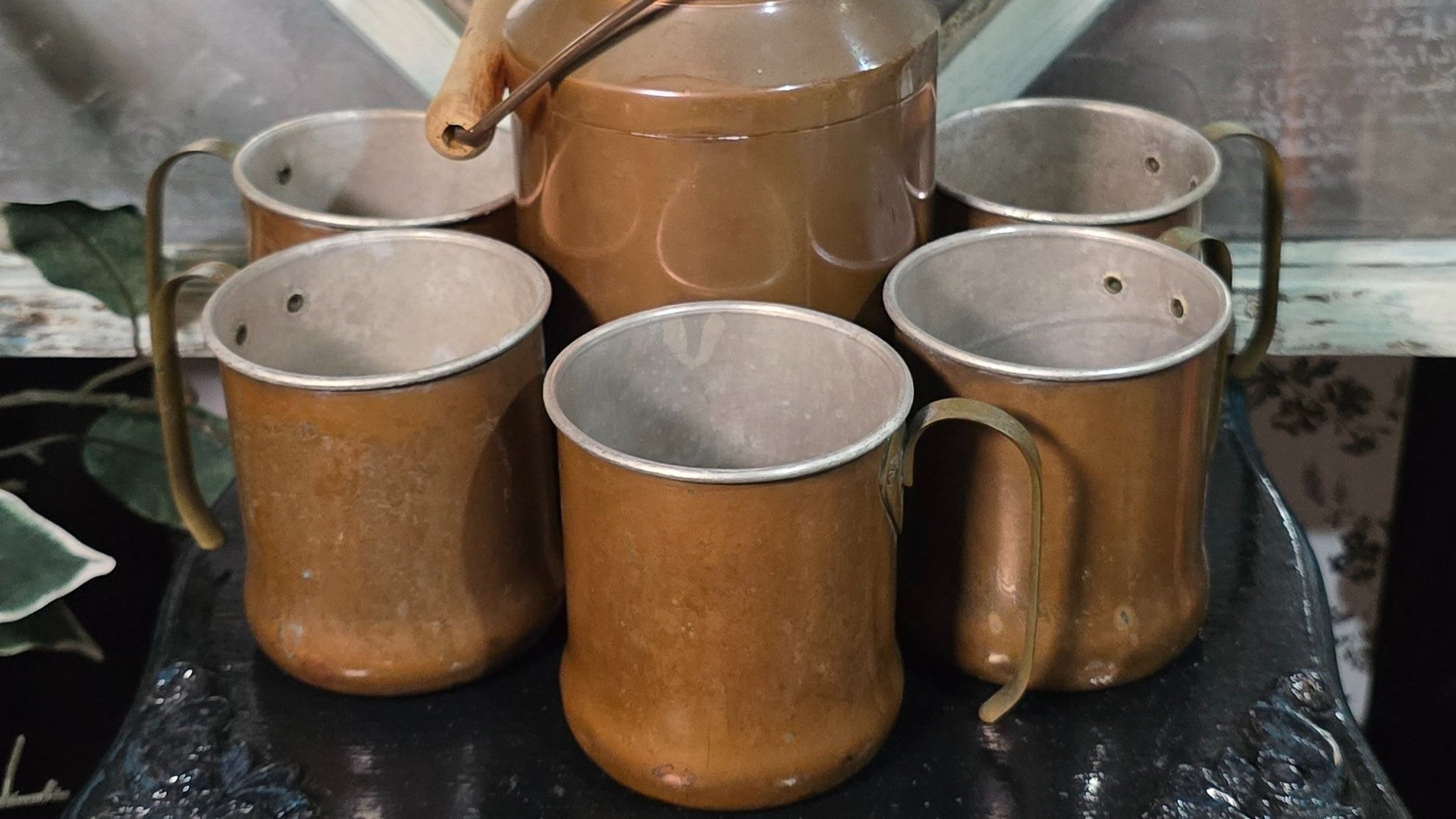 Copper Craft Guild of Taunton Copper Mugs with Brass Handled, Set 5