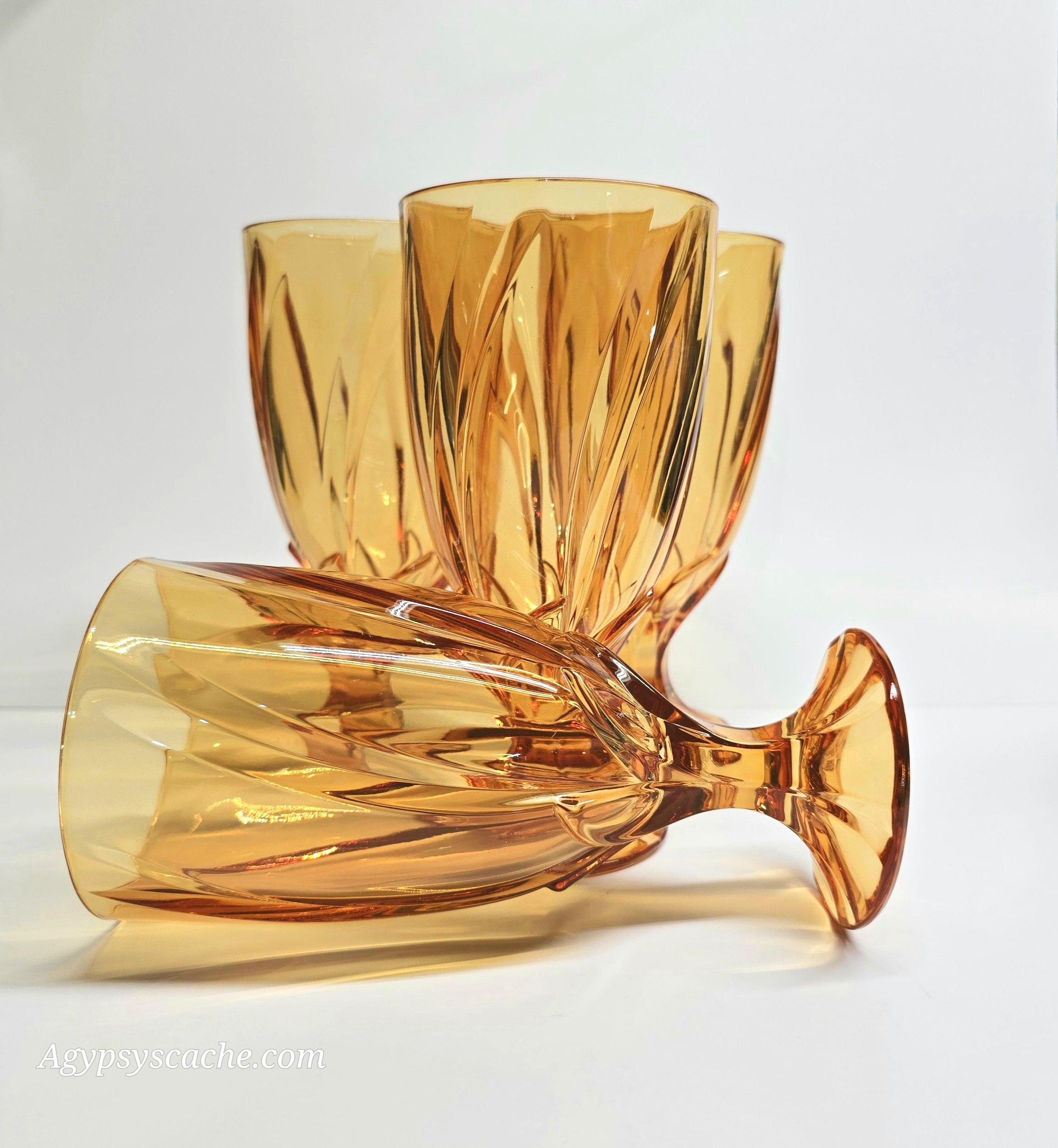 Noritake Crystal Breeze Swirl Pattern Goblet, Amber Glass, Set(4)