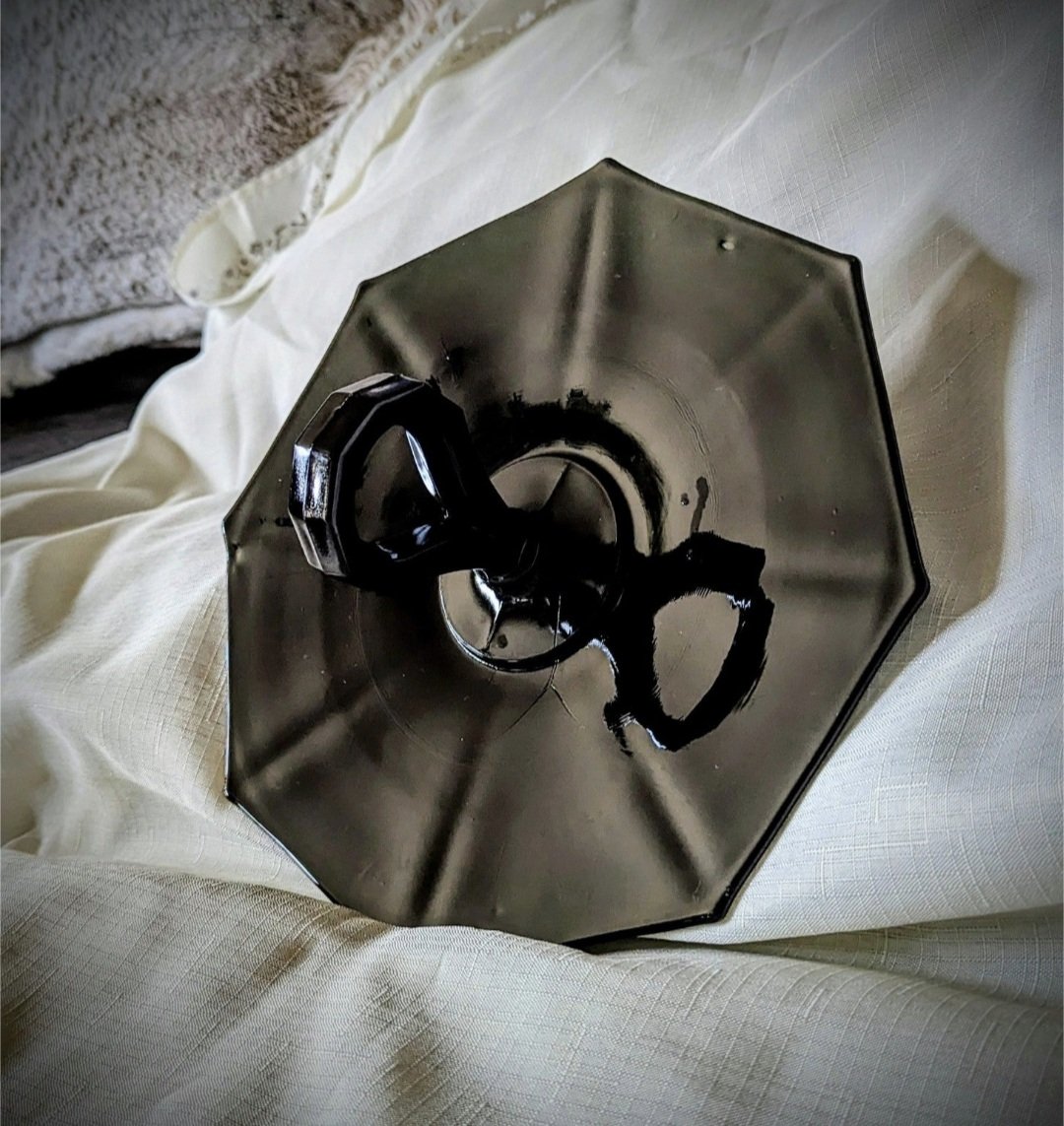 Vintage Moody Black Octagon Shaped Glass Sandwich Serving Tray with Handle