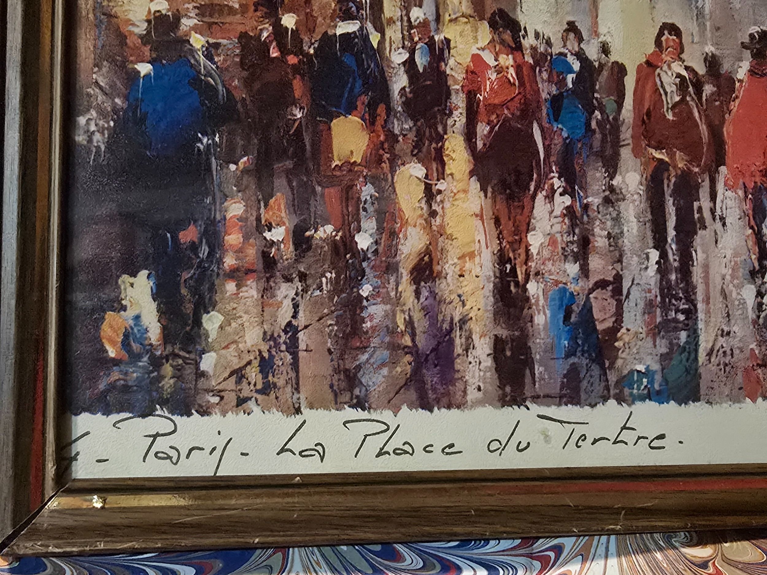 Vintage Multicolor Prints of Moulin Rouge and La place Tetre in France by R. Lenoir, 16" x 14"