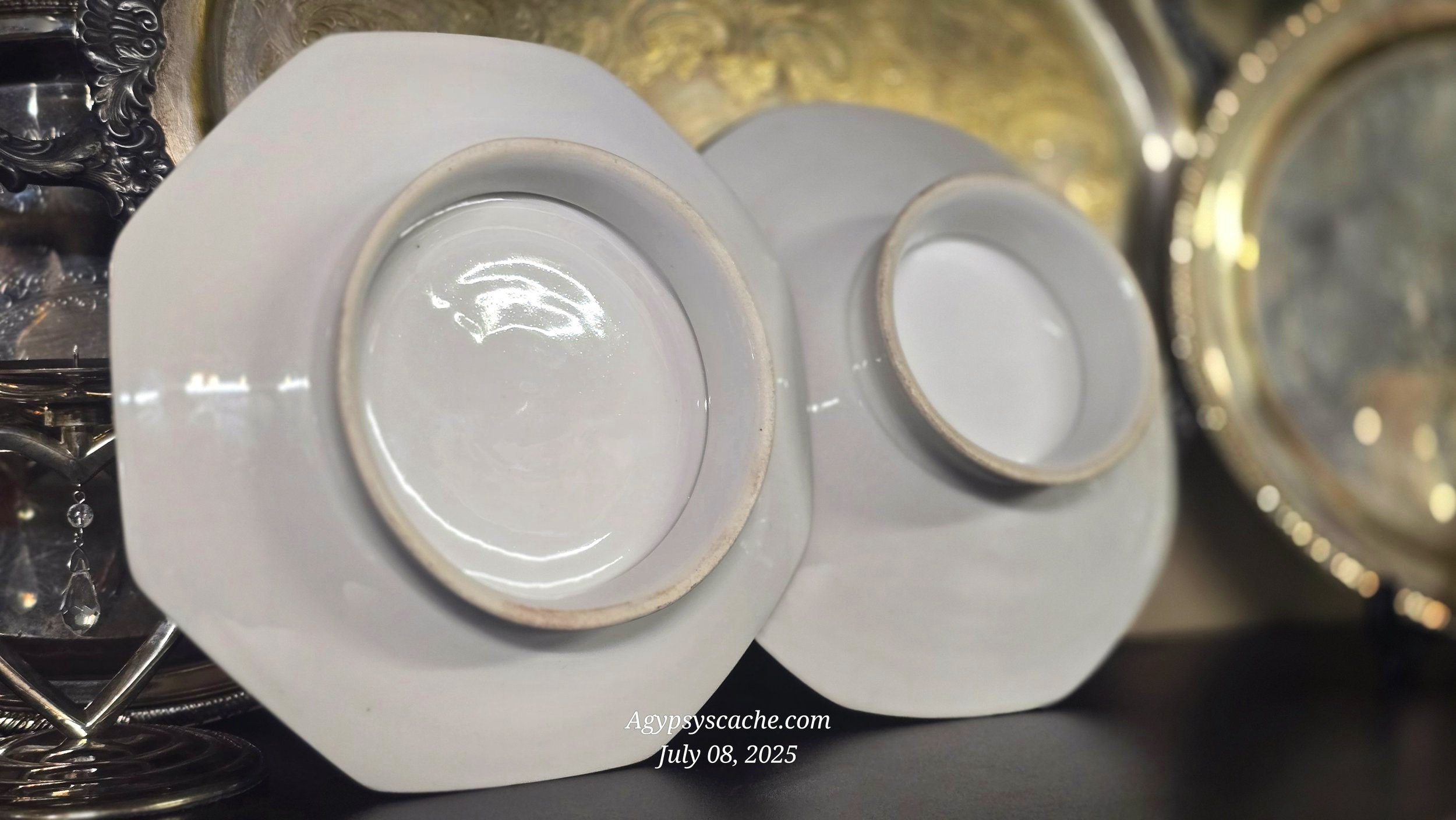Antique Porcelain/Half Porcelain Serve Ware, Set of 3, White with Hand Painted Multicolor Flowers