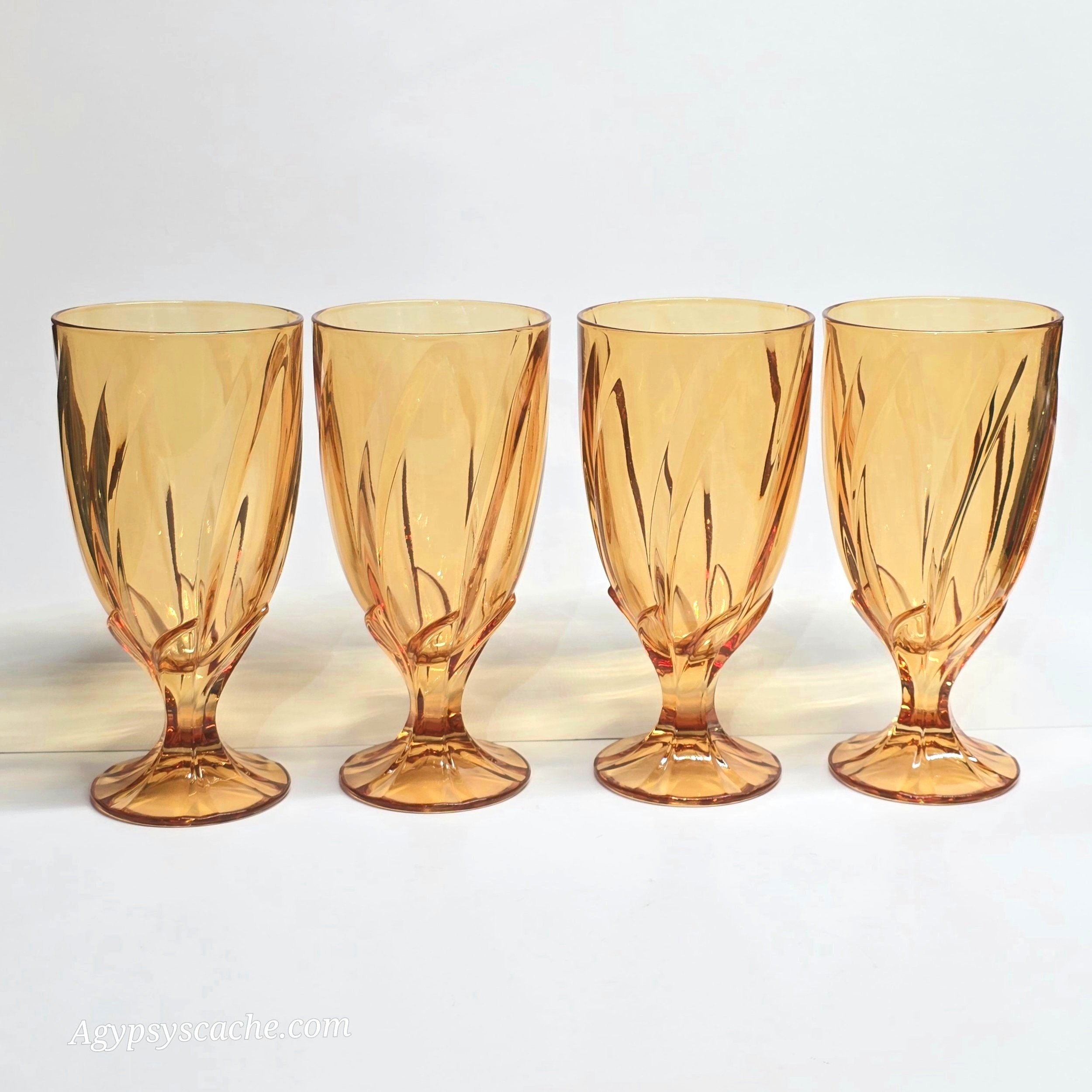 Noritake Crystal Breeze Swirl Pattern Goblet, Amber Glass, Set(4)