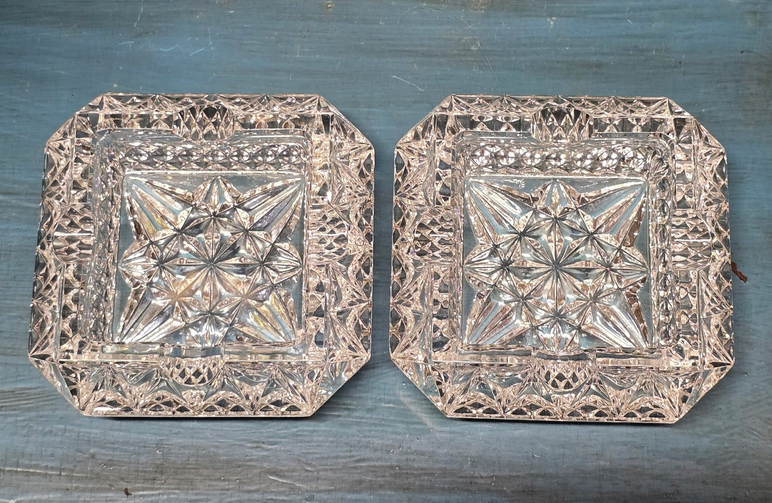 Crystal Glass Stackable Ashtray Set of 2