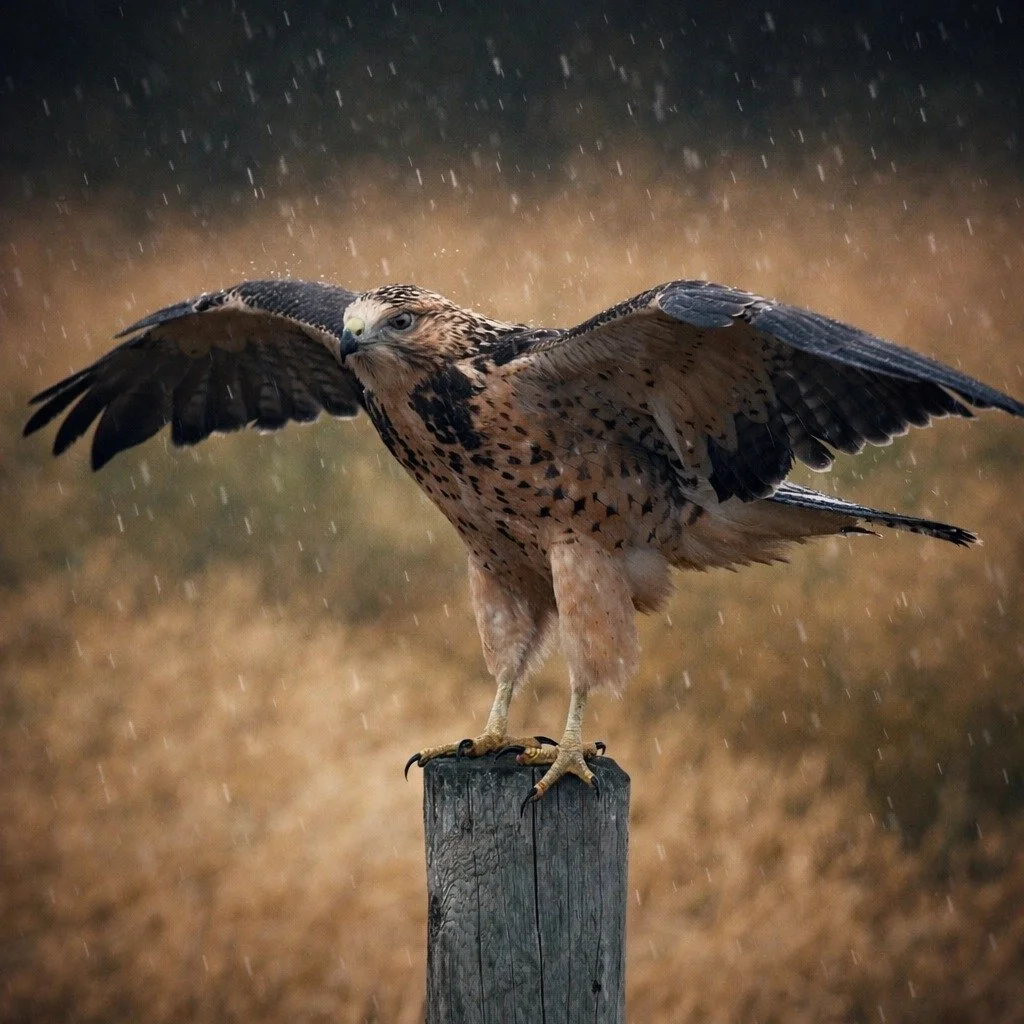 Let It Rain - Norm Krell - IWPA / Spring Digital 2024 Competition - 3rd Place.

A hawk holds a full-wing stance against steady rainfall, with droplets and feather detail preserved in the moment.

#prpa #prpacanada #photographycompetition #wildlifepho